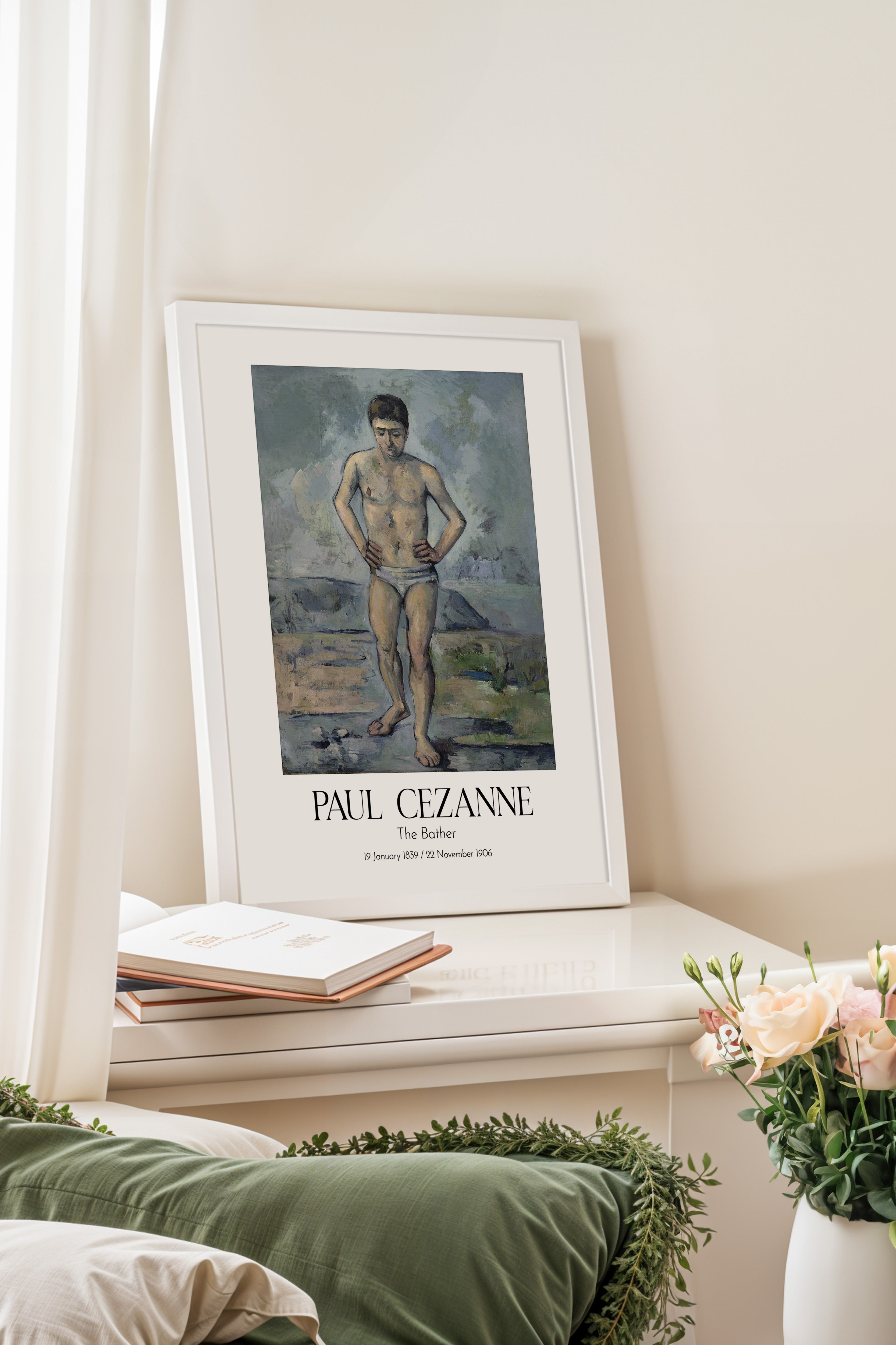 Paul Cezanne - The Bather, Beyaz Çerçeveli Tablo, Sanat Serisi NO:110473