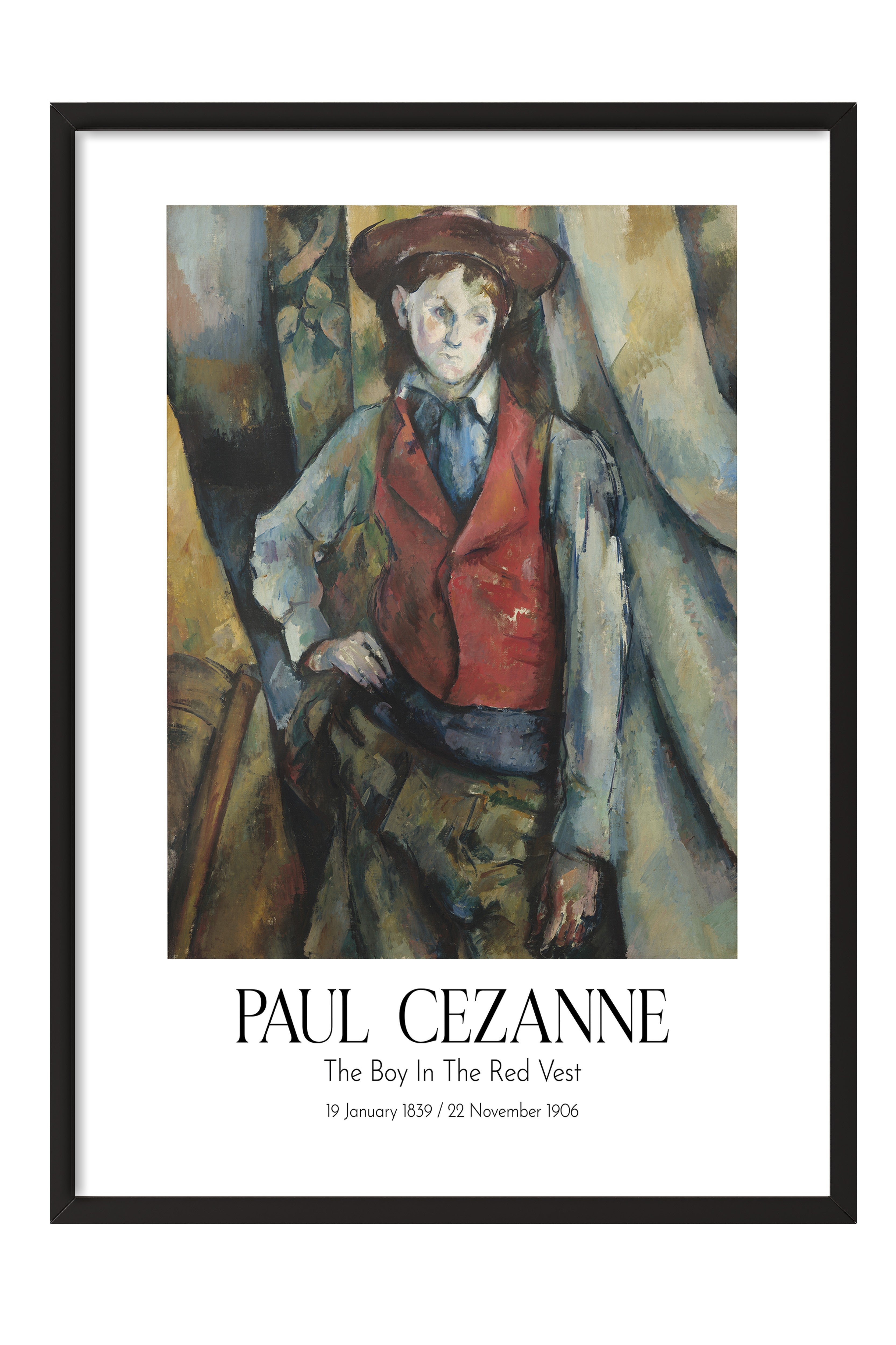 Paul Cezanne - The Boy In The Red Vest, Siyah Çerçeveli Tablo, Sanat Serisi NO:110459