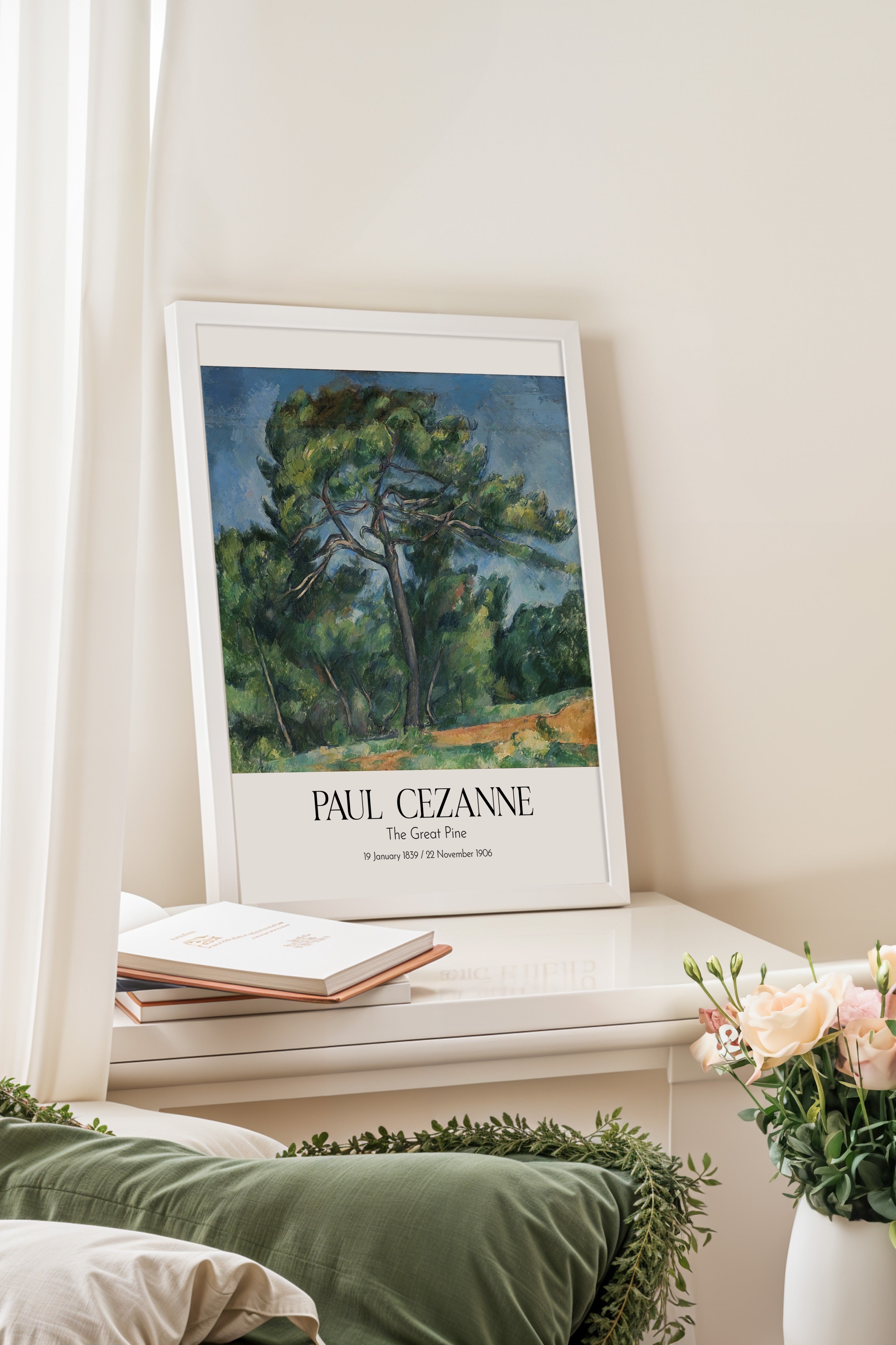Paul Cezanne - The Great Pine, Beyaz Çerçeveli Tablo, Sanat Serisi NO:110475