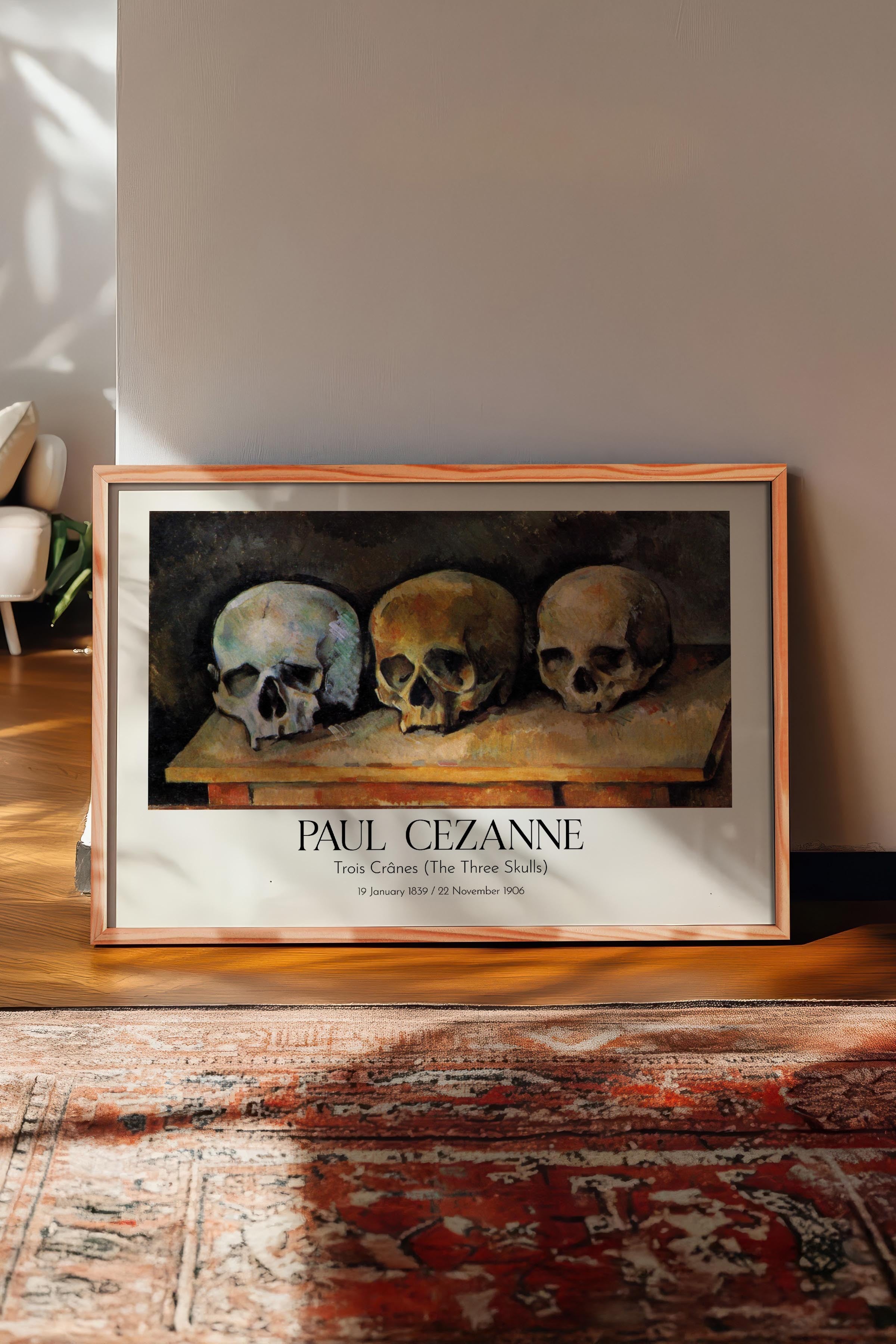Paul Cezanne - Trois Crânes (The Three Skulls), Ahşap Çerçeveli Tablo, Sanat Serisi NO:110496