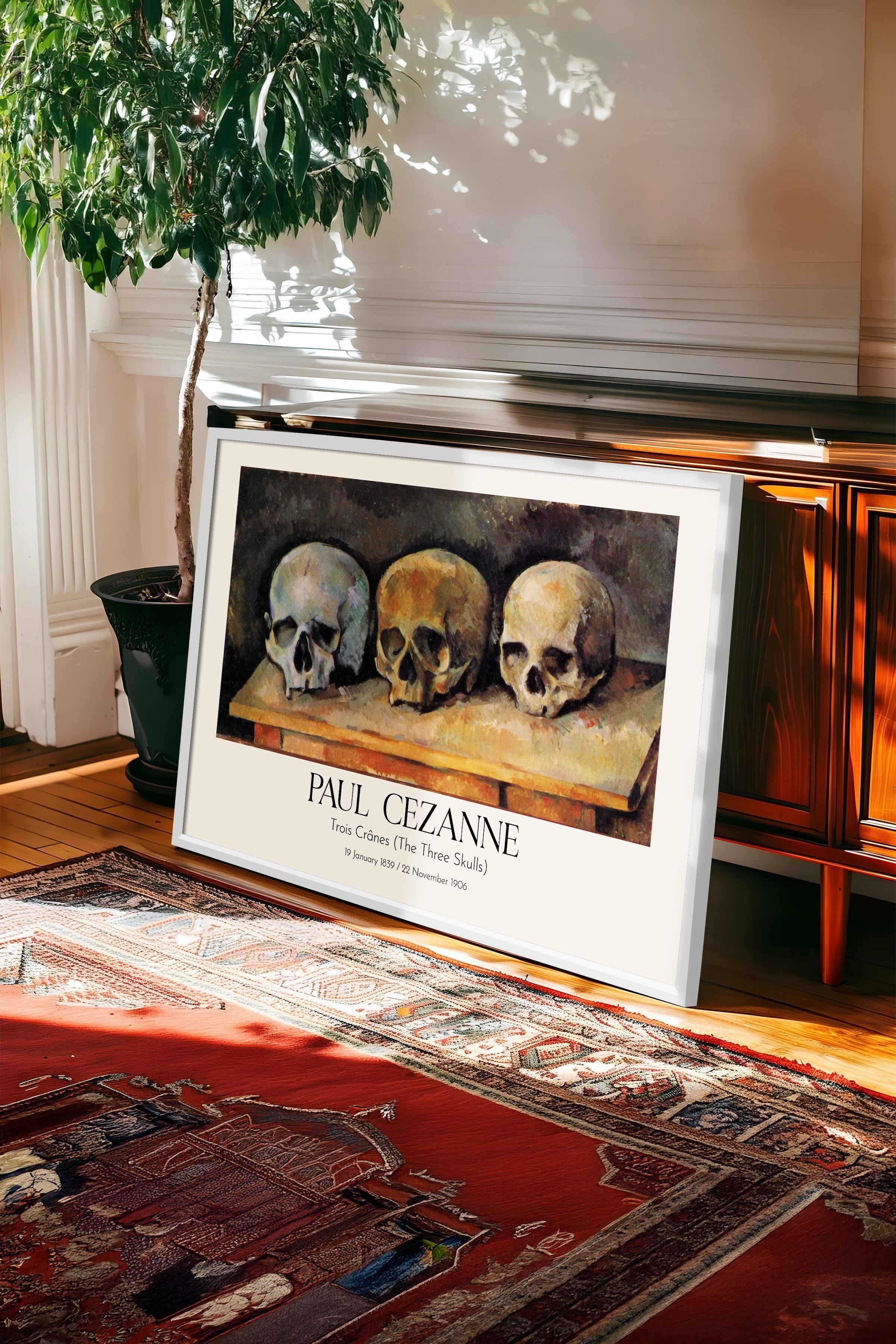 Paul Cezanne - Trois Crânes (The Three Skulls), Beyaz Çerçeveli Tablo, Sanat Serisi NO:110496
