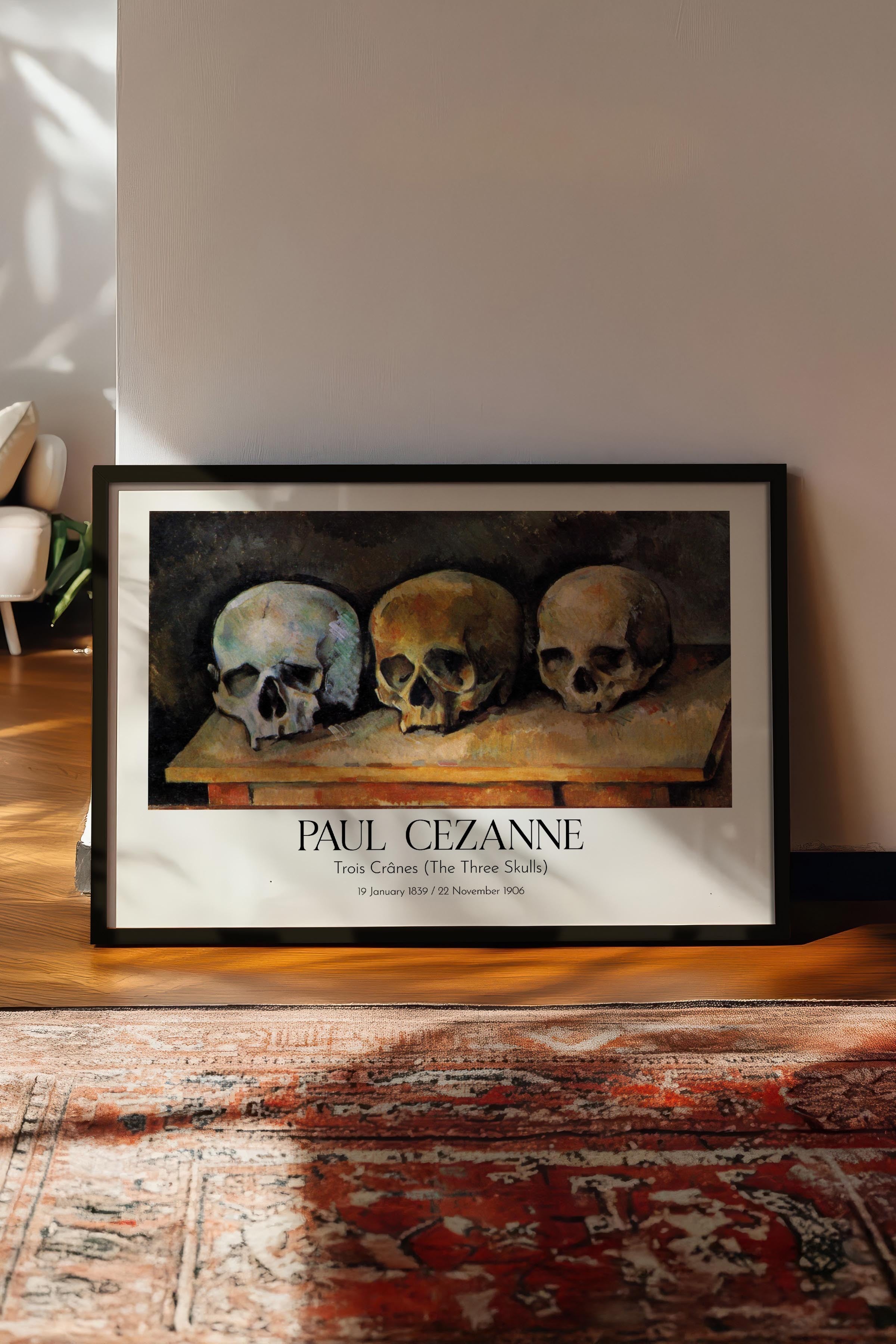 Paul Cezanne - Trois Crânes (The Three Skulls), Siyah Çerçeveli Tablo, Sanat Serisi NO:110496