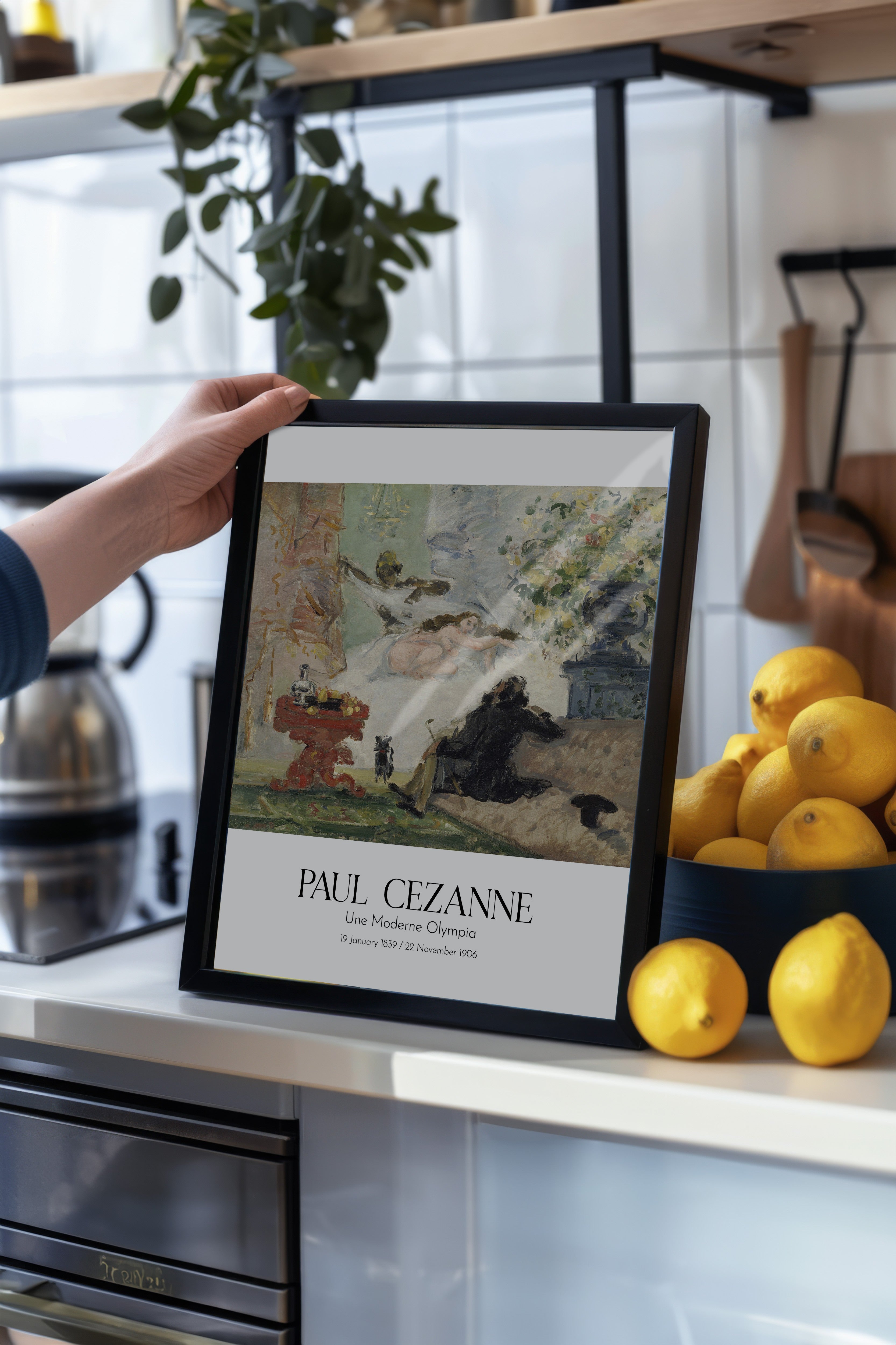 Paul Cezanne - Une Moderne Olympia, Siyah Çerçeveli Tablo, Sanat Serisi NO:110487