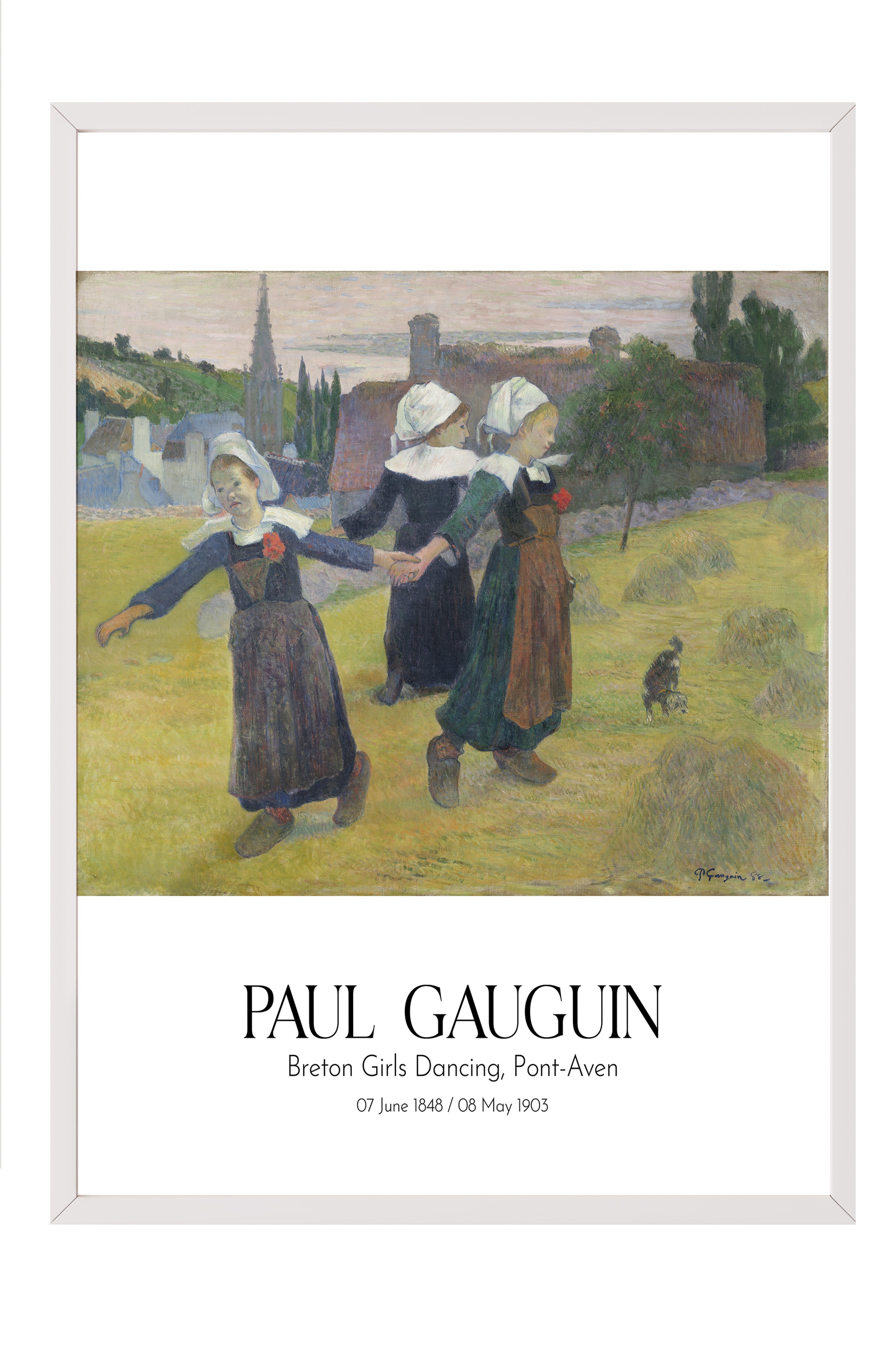 Paul Gauguin - Breton Girls Dancing, Pont-Aven, Beyaz Çerçeveli Tablo, Sanat Serisi NO:110544