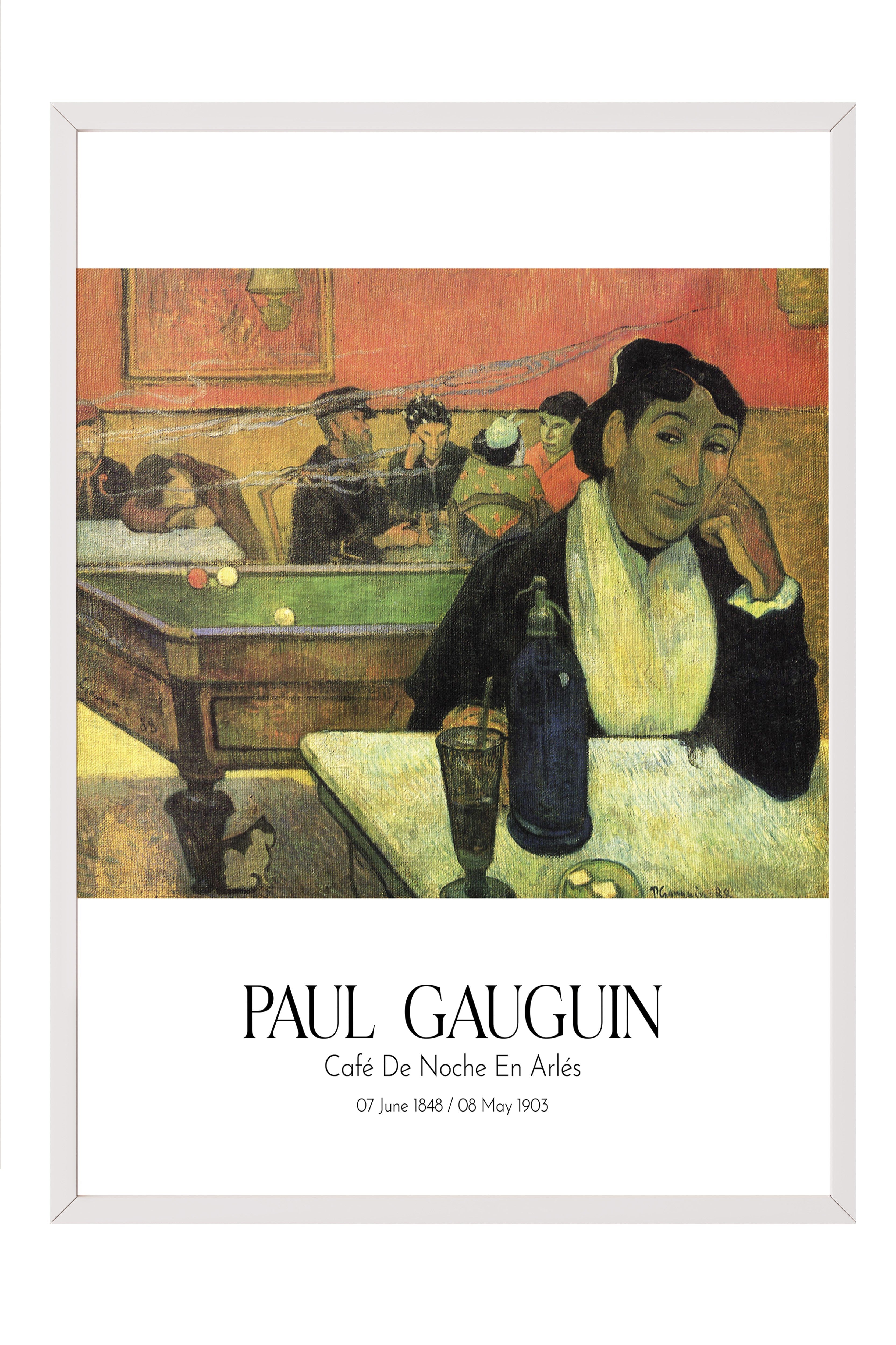 Paul Gauguin - Café De Noche En Arlés, Beyaz Çerçeveli Tablo, Sanat Serisi NO:110569