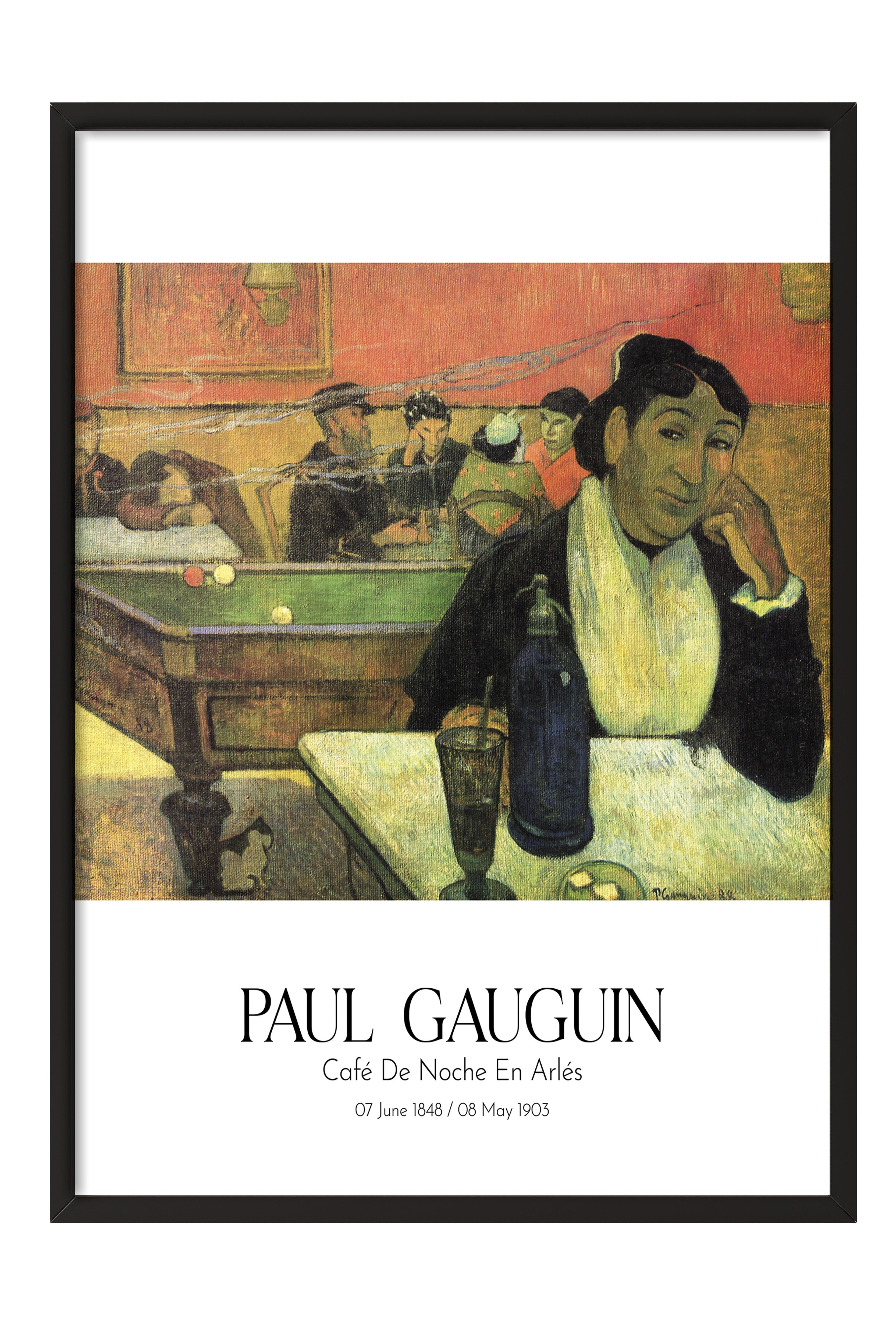 Paul Gauguin - Café De Noche En Arlés, Siyah Çerçeveli Tablo, Sanat Serisi NO:110569