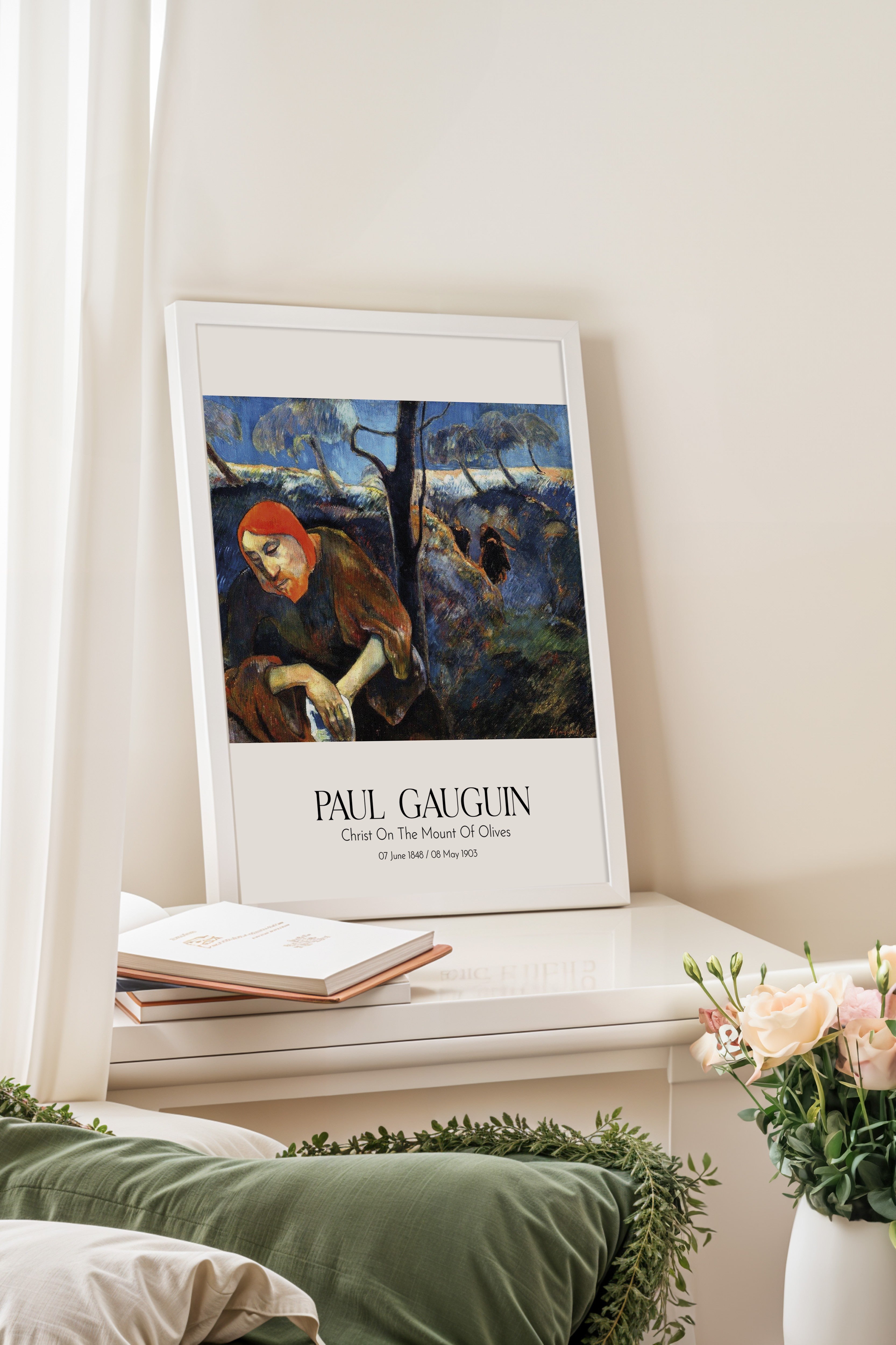 Paul Gauguin - Christ On The Mount Of Olives, Beyaz Çerçeveli Tablo, Sanat Serisi NO:110545