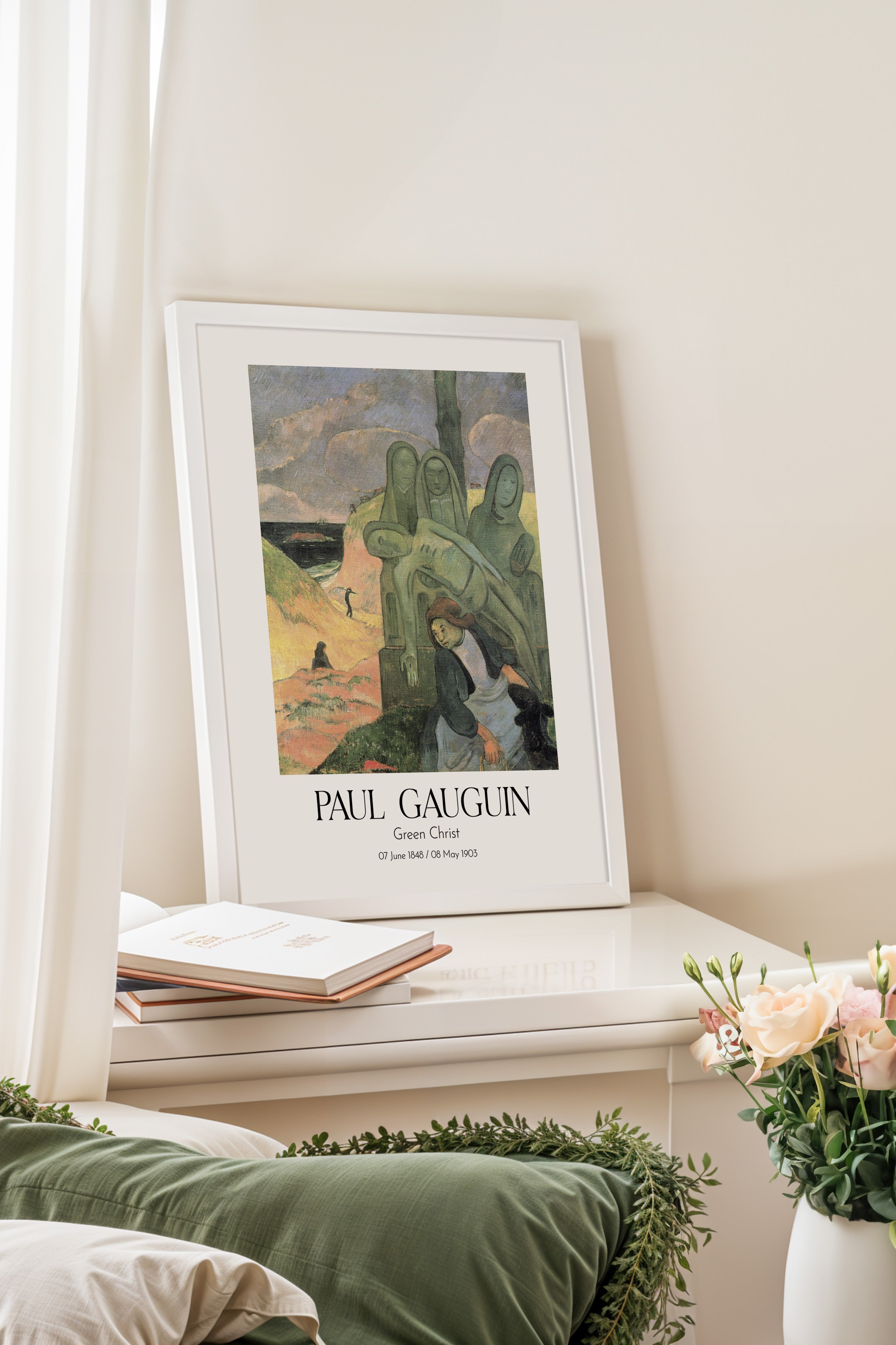 Paul Gauguin - Green Christ, Beyaz Çerçeveli Tablo, Sanat Serisi NO:110572