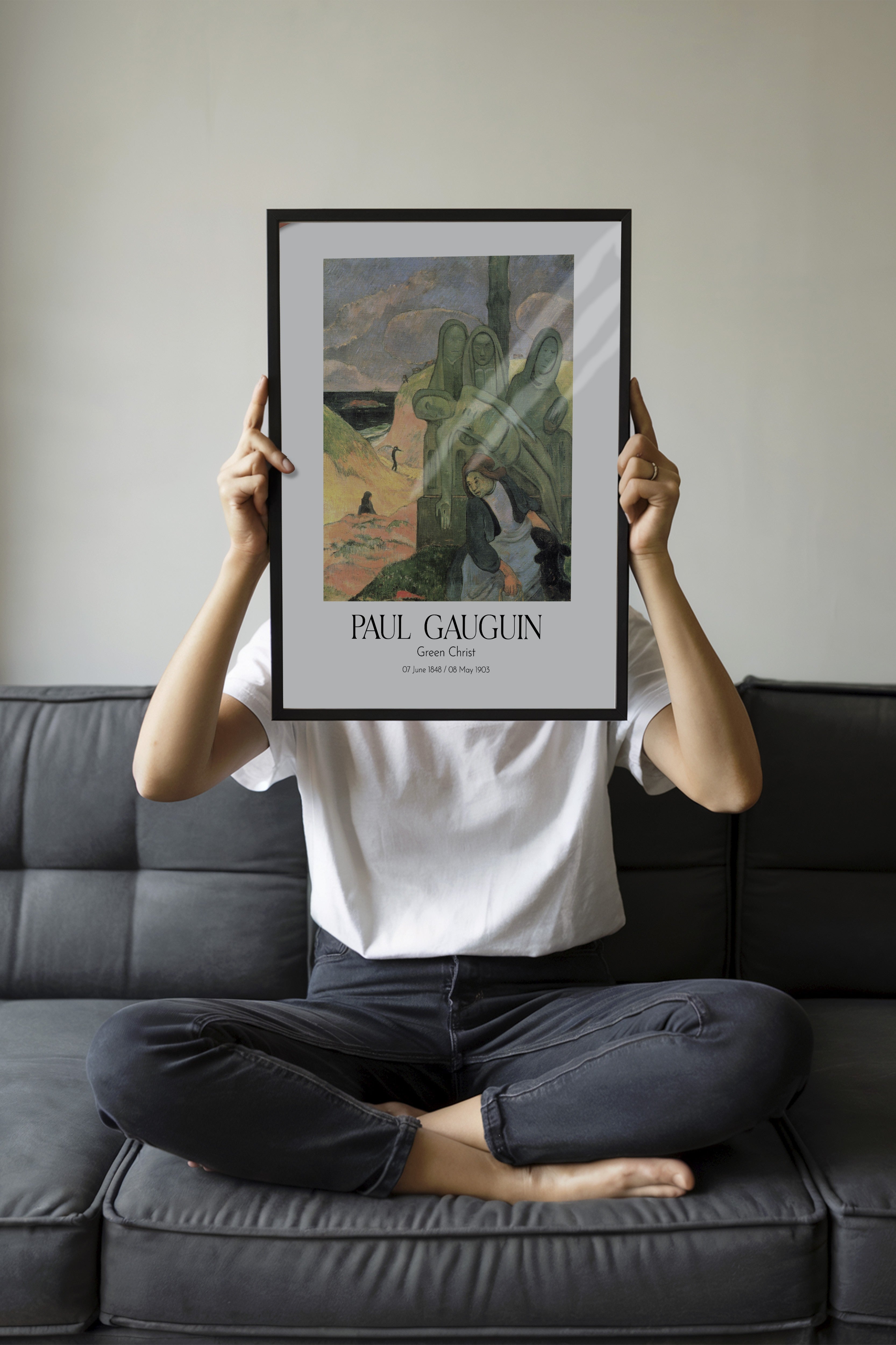 Paul Gauguin - Green Christ, Siyah Çerçeveli Tablo, Sanat Serisi NO:110572