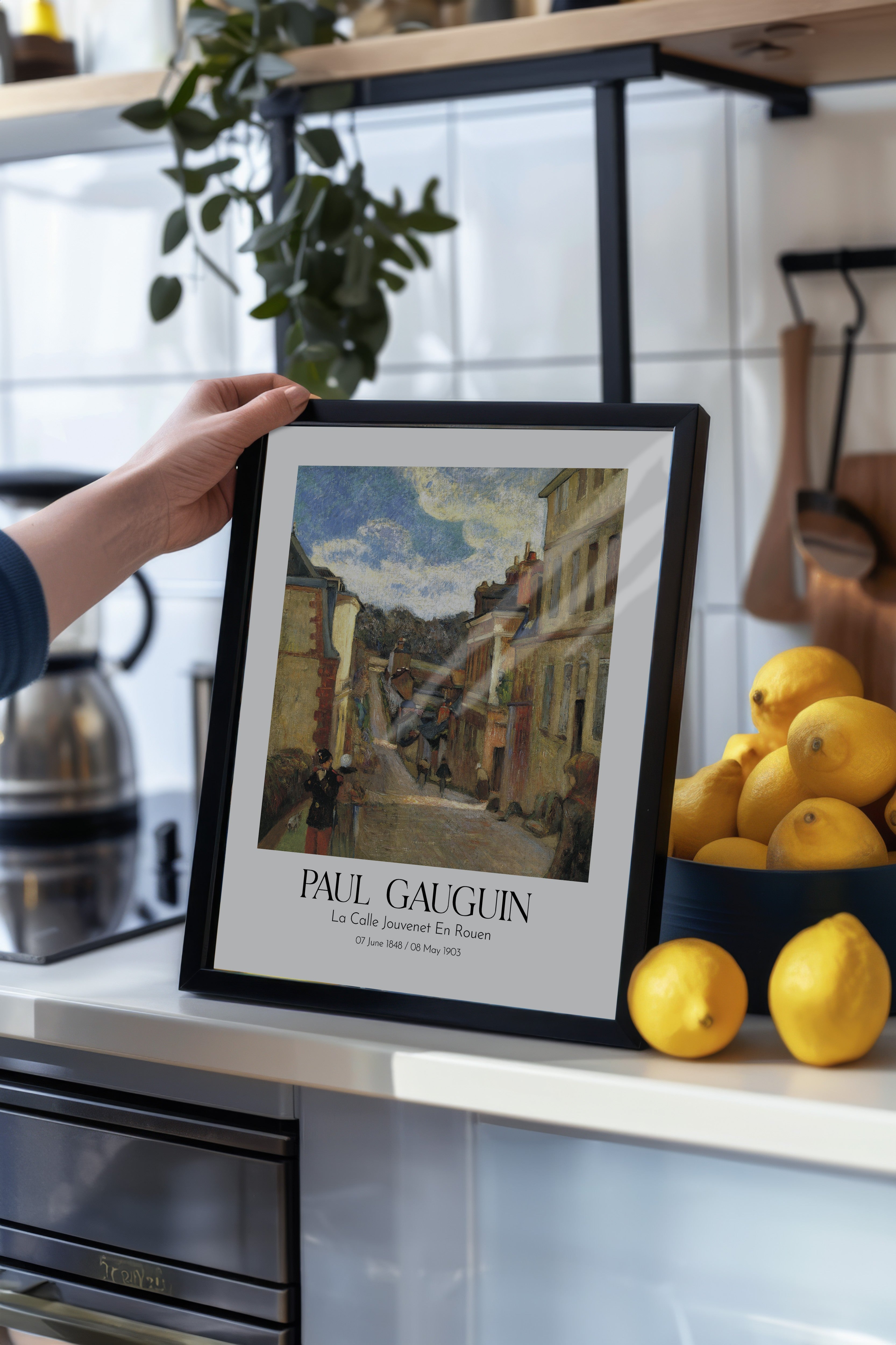 Paul Gauguin - La Calle Jouvenet En Rouen, Siyah Çerçeveli Tablo, Sanat Serisi NO:110548