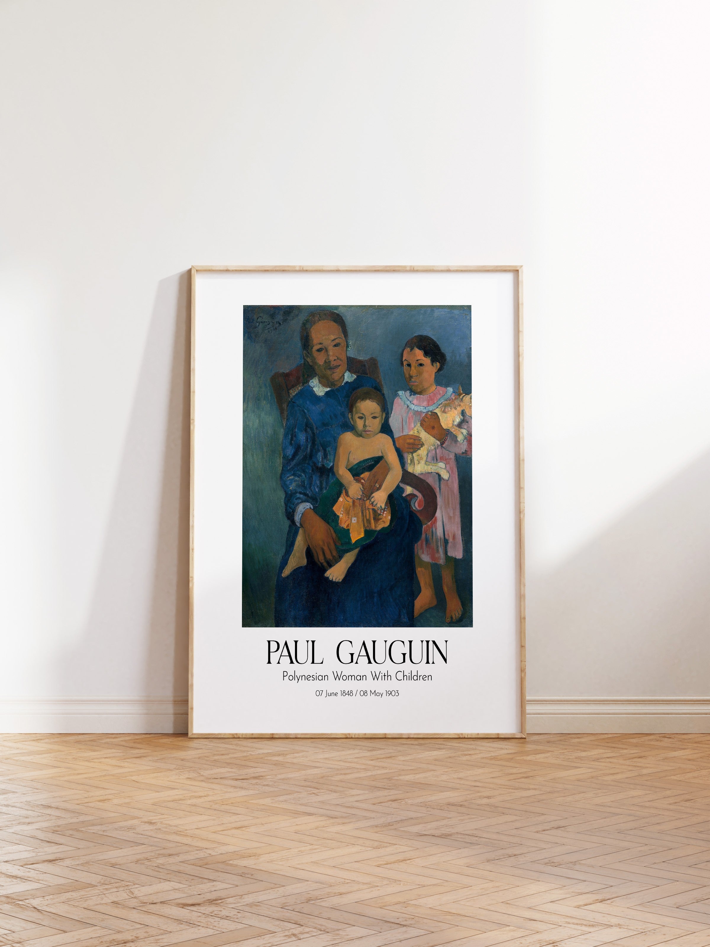 Paul Gauguin - Polynesian Woman With Children, Ahşap Çerçeveli Tablo, Sanat Serisi NO:110555