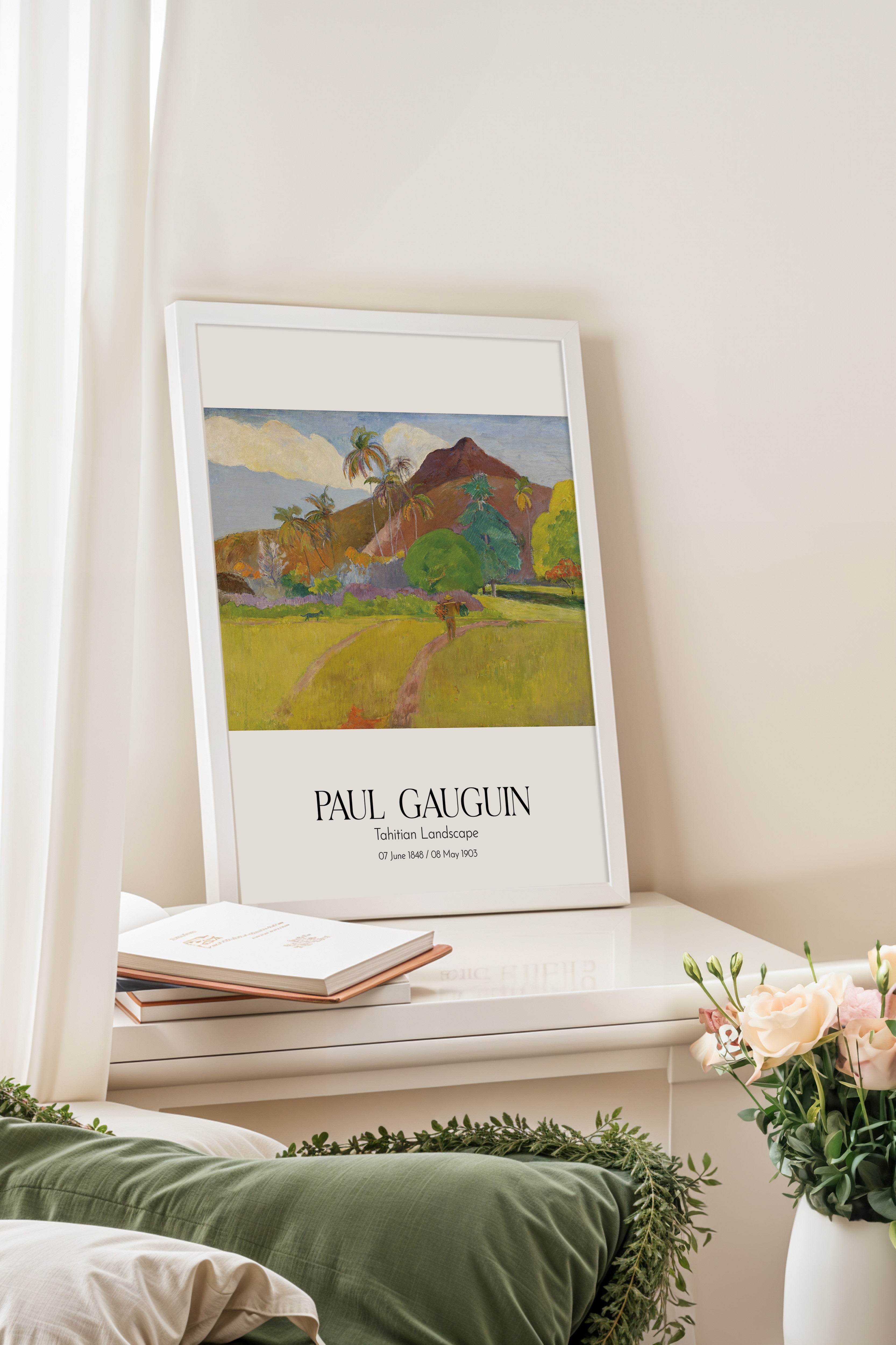 Paul Gauguin - Tahitian Landscape, Beyaz Çerçeveli Tablo, Sanat Serisi NO:110560
