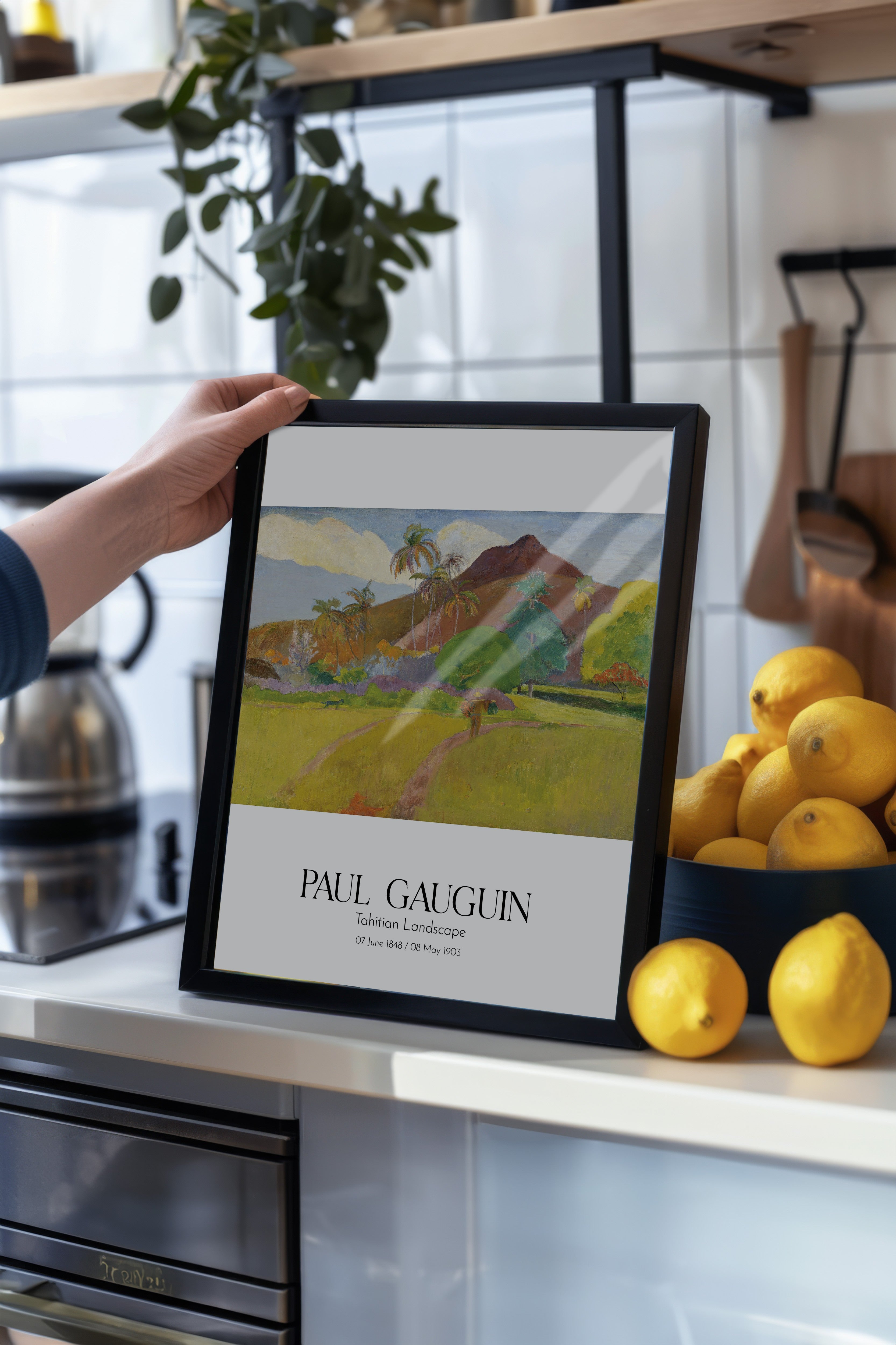Paul Gauguin - Tahitian Landscape, Siyah Çerçeveli Tablo, Sanat Serisi NO:110560