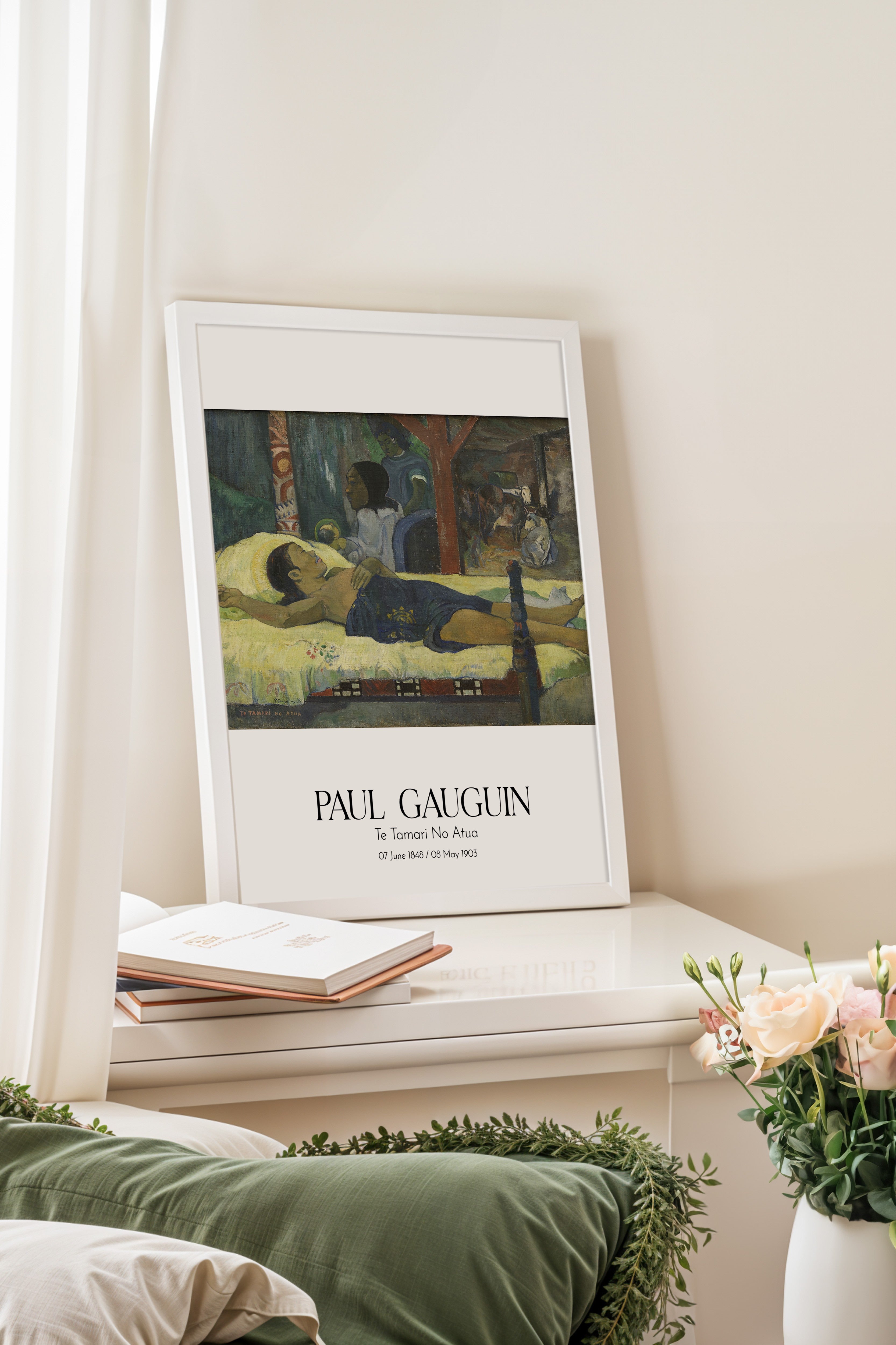 Paul Gauguin - Te Tamari No Atua, Beyaz Çerçeveli Tablo, Sanat Serisi NO:110561