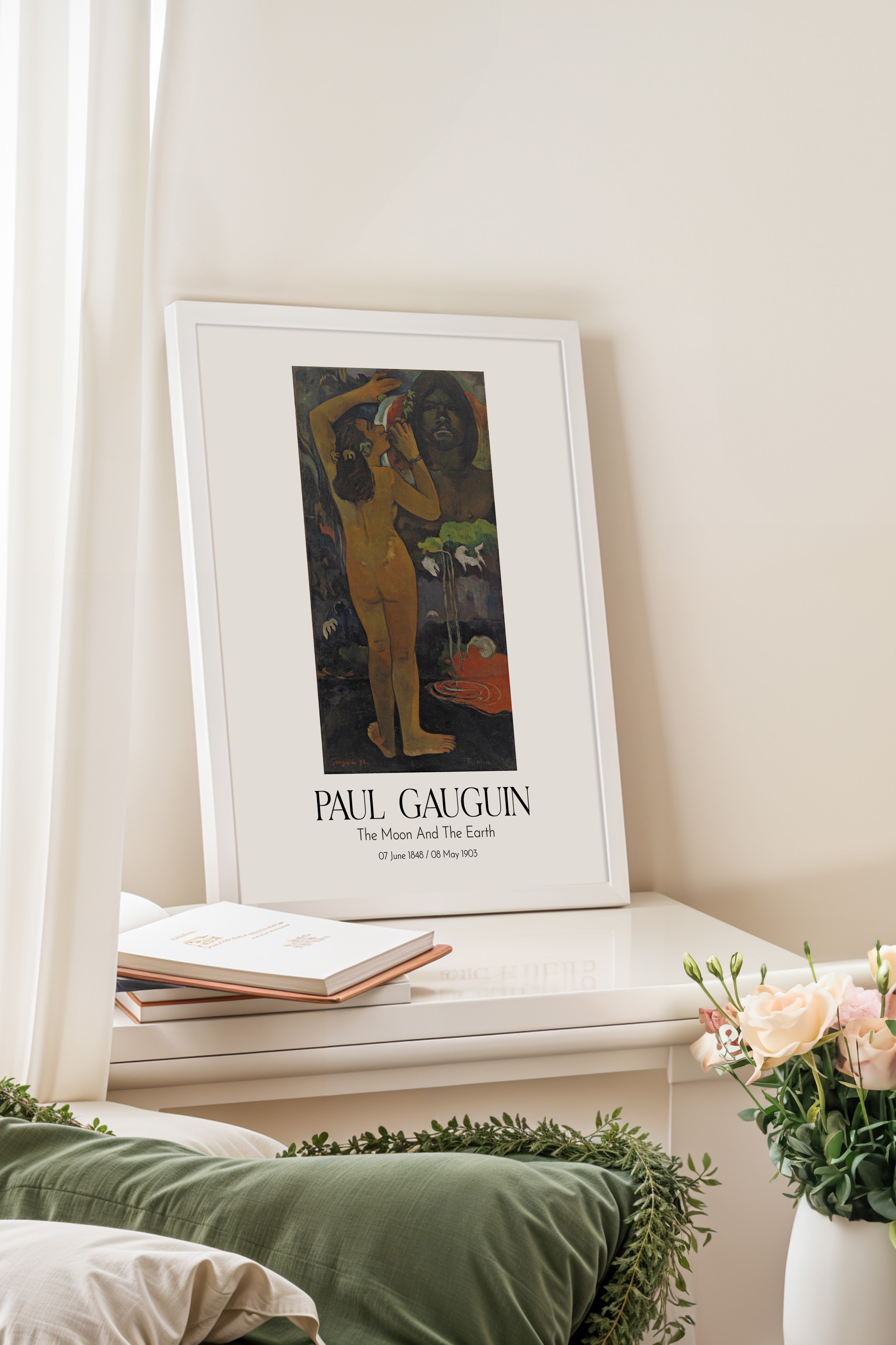 Paul Gauguin - The Moon And The Earth, Beyaz Çerçeveli Tablo, Sanat Serisi NO:110563