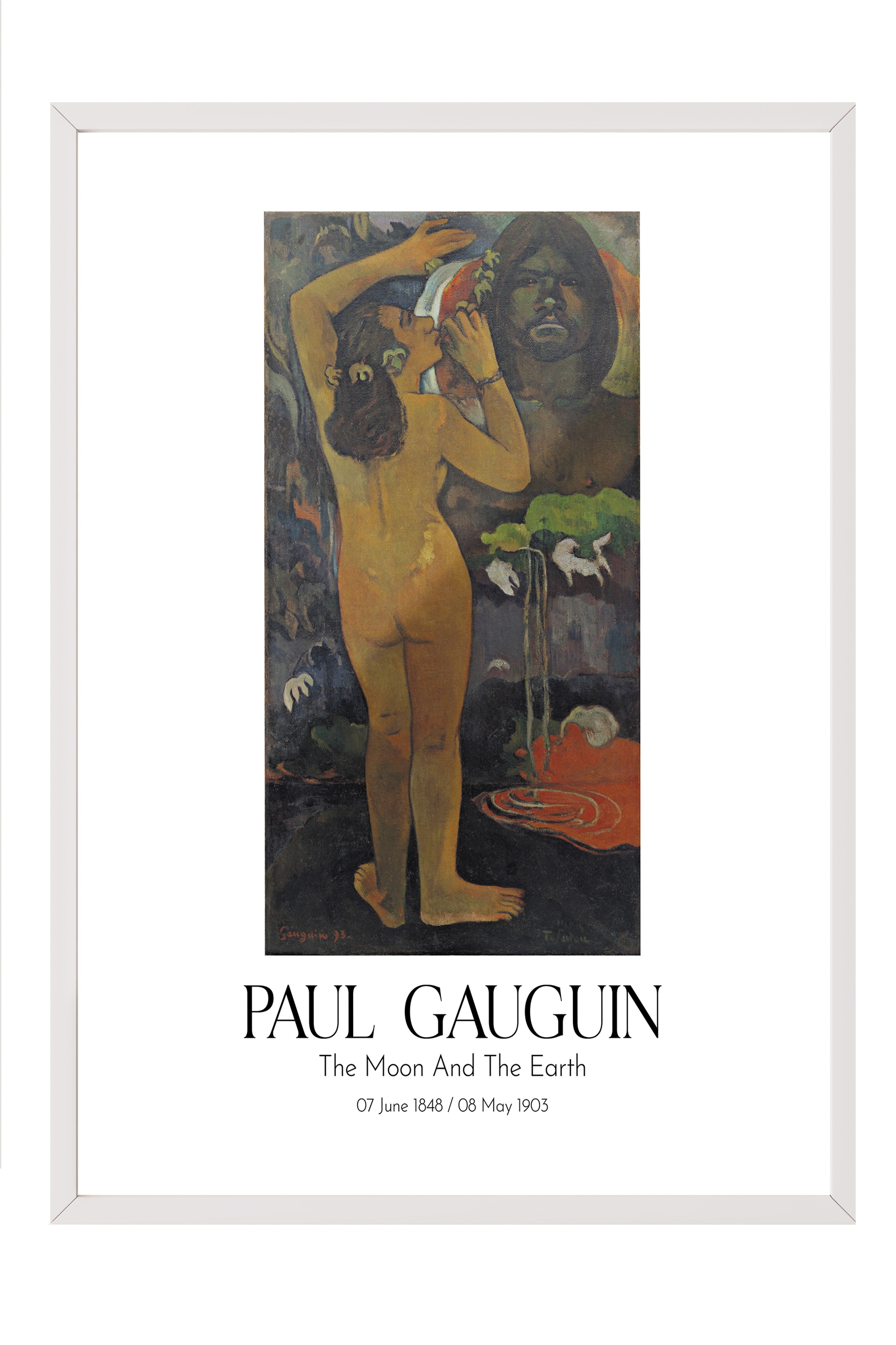 Paul Gauguin - The Moon And The Earth, Beyaz Çerçeveli Tablo, Sanat Serisi NO:110563
