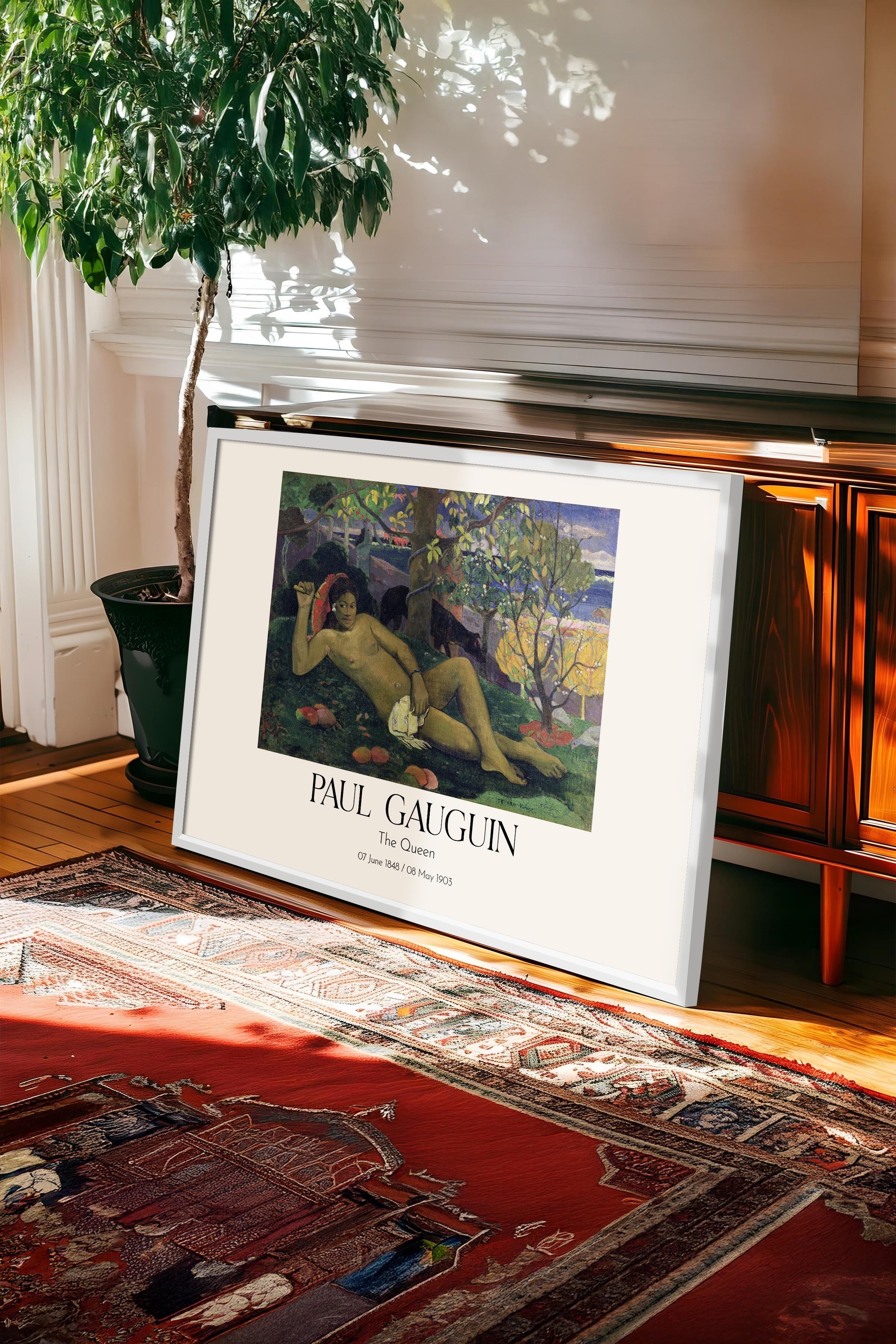 Paul Gauguin - The Queen, Beyaz Çerçeveli Tablo, Sanat Serisi NO:110585