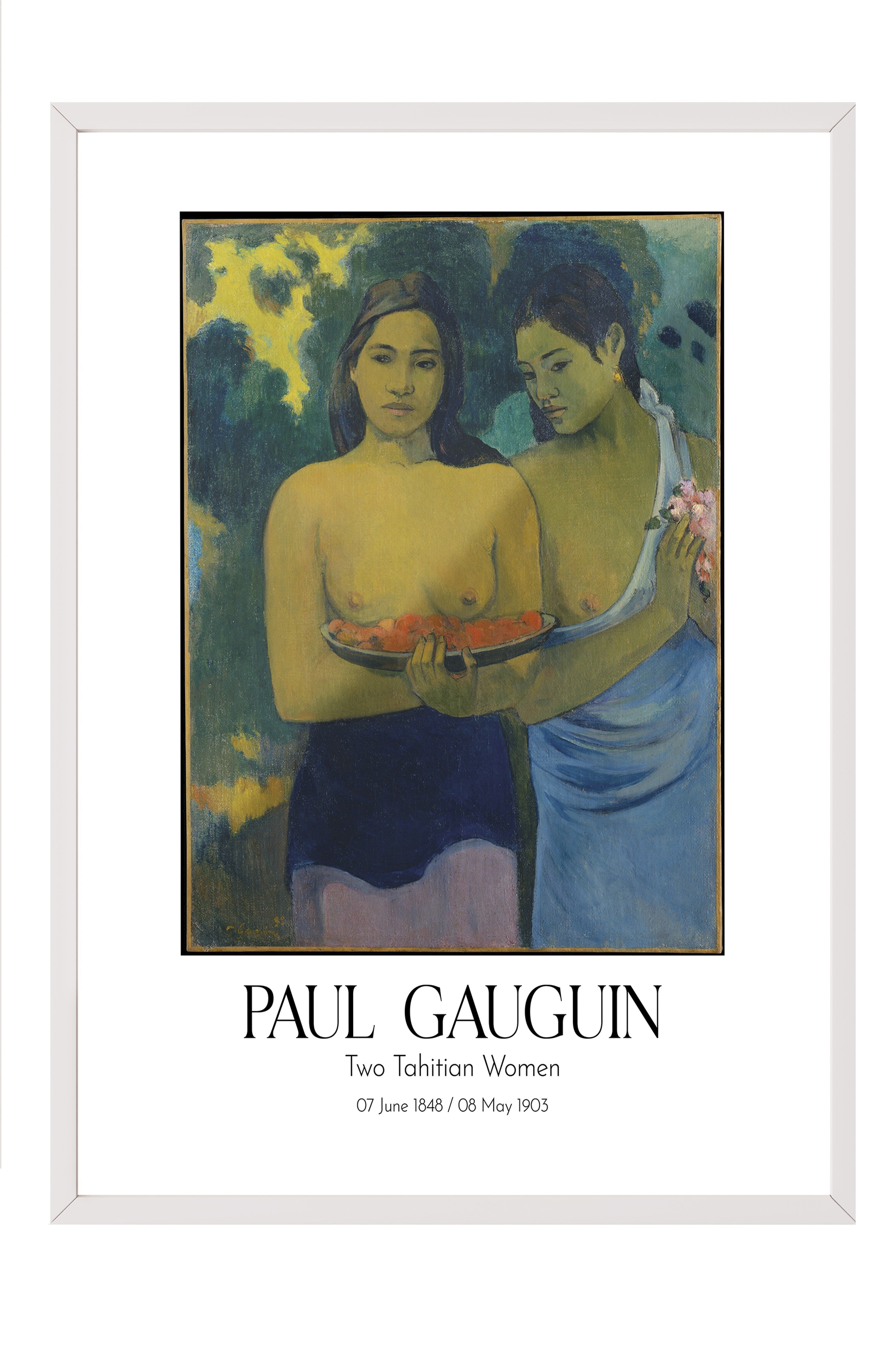 Paul Gauguin - Two Tahitian Women, Beyaz Çerçeveli Tablo, Sanat Serisi NO:110565