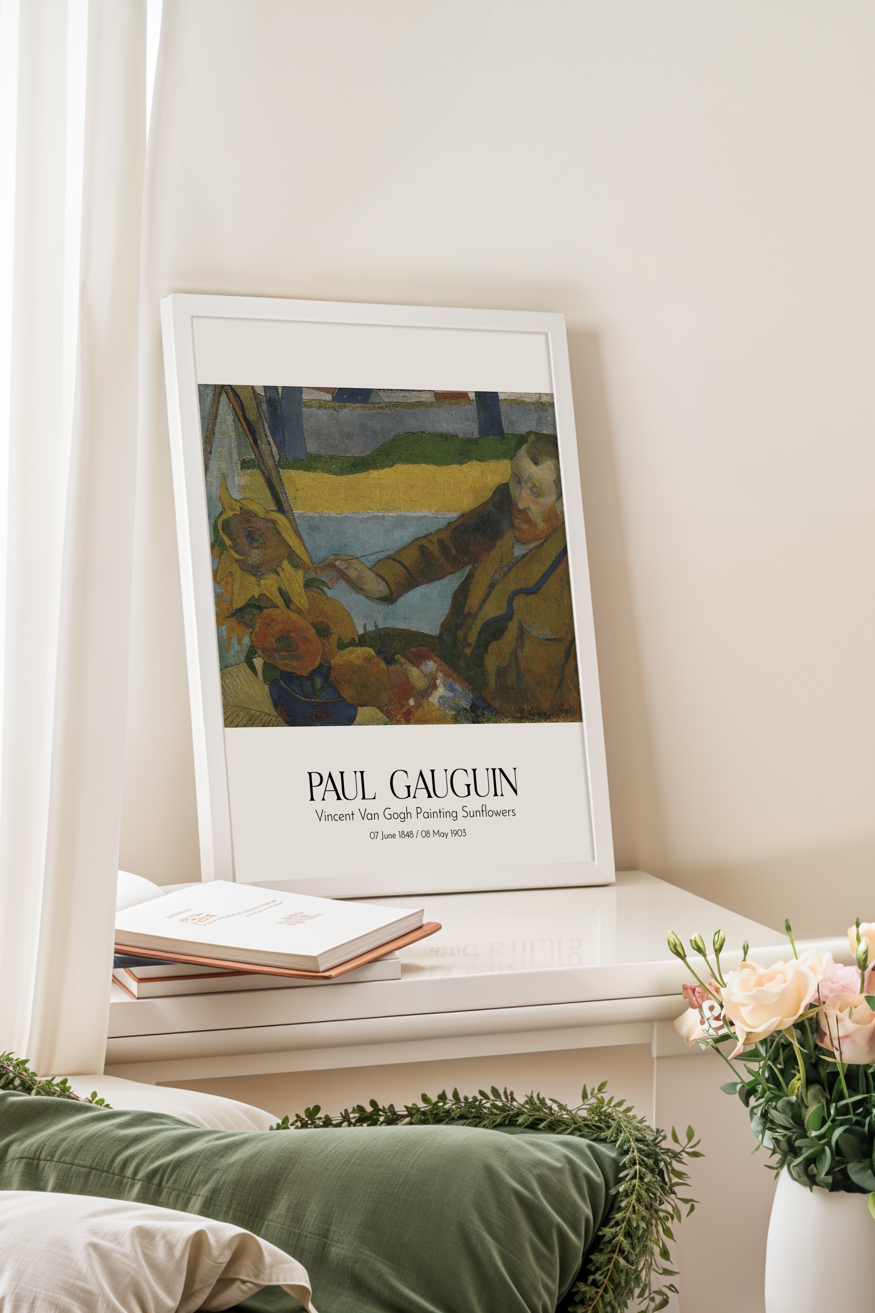 Paul Gauguin - Vincent Van Gogh Painting Sunflowers, Beyaz Çerçeveli Tablo, Sanat Serisi NO:110566