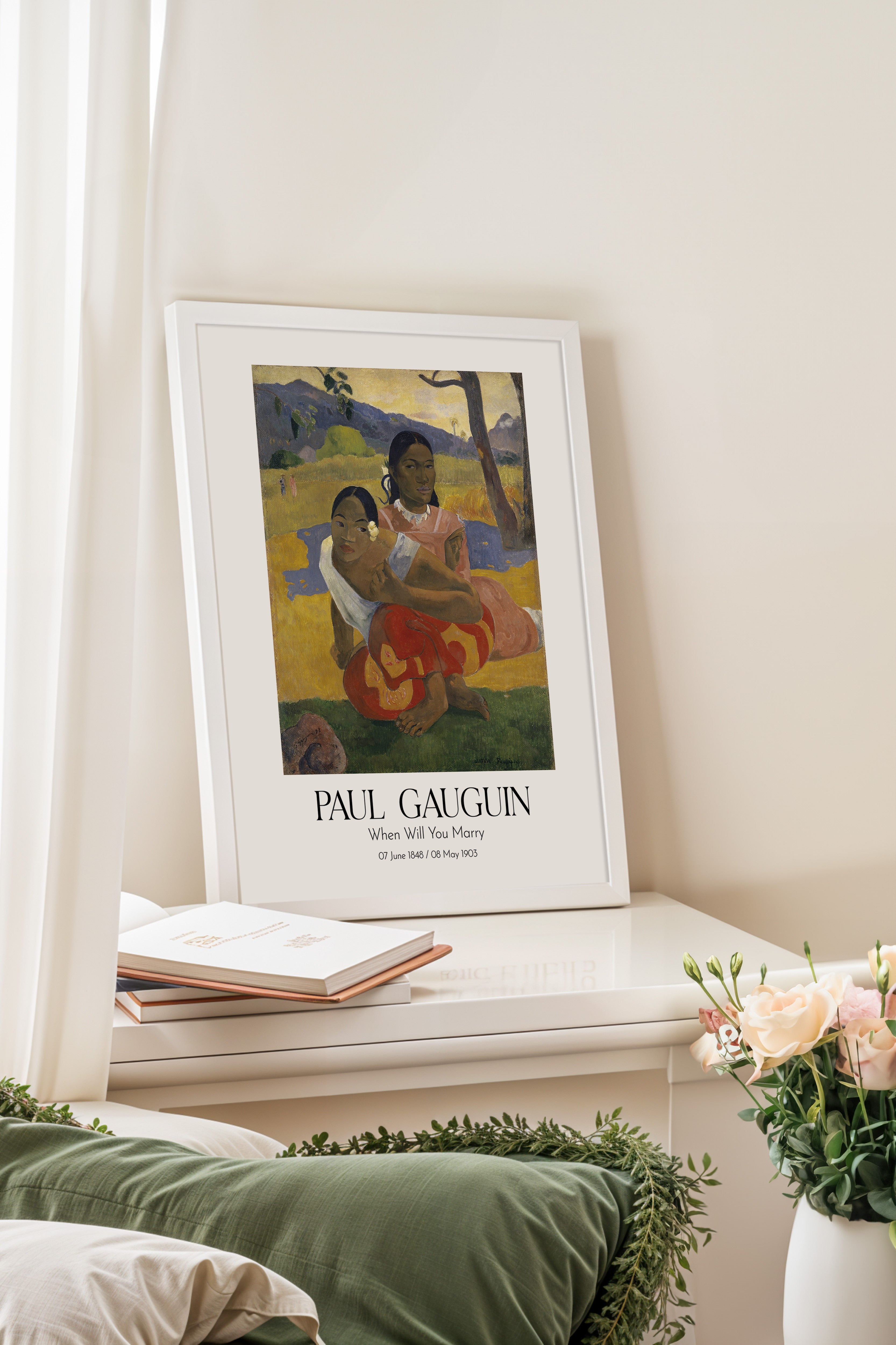 Paul Gauguin - When Will You Marry, Beyaz Çerçeveli Tablo, Sanat Serisi NO:110581
