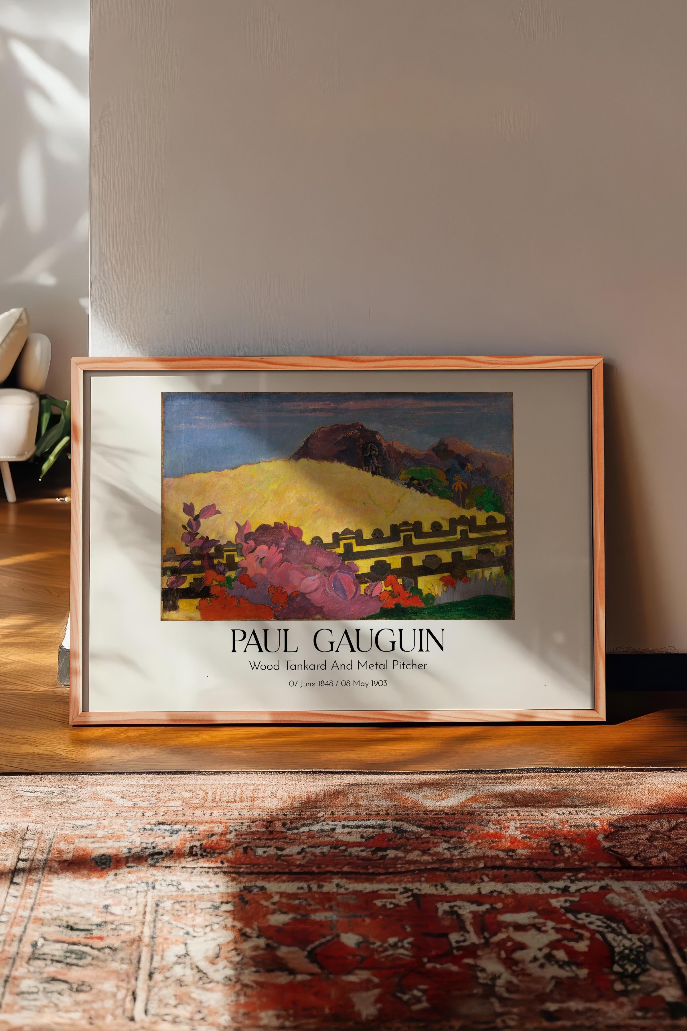 Paul Gauguin - Wood Tankard And Metal Pitcher, Ahşap Çerçeveli Tablo, Sanat Serisi NO:110587