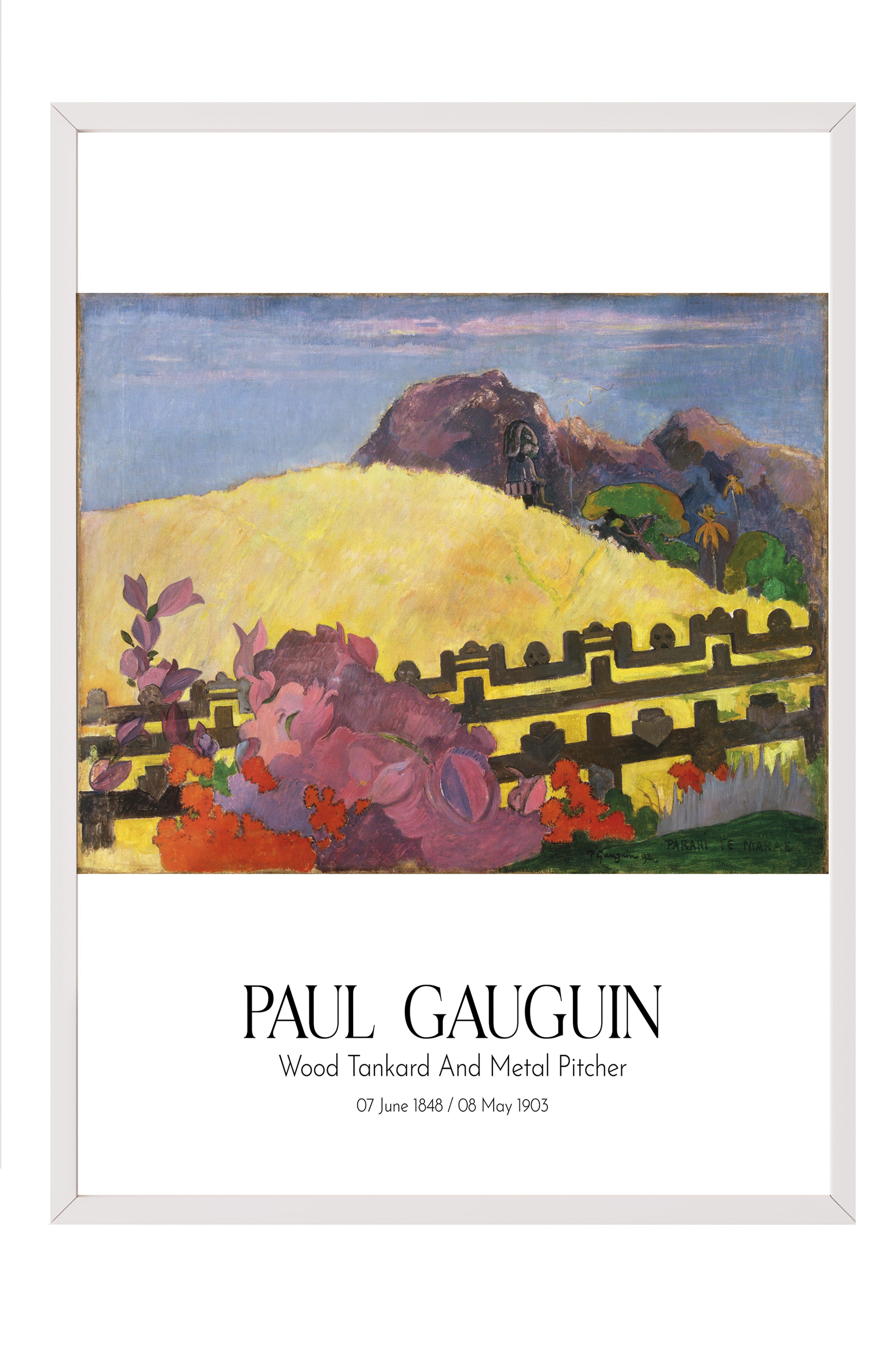 Paul Gauguin - Wood Tankard And Metal Pitcher, Beyaz Çerçeveli Tablo, Sanat Serisi NO:110575