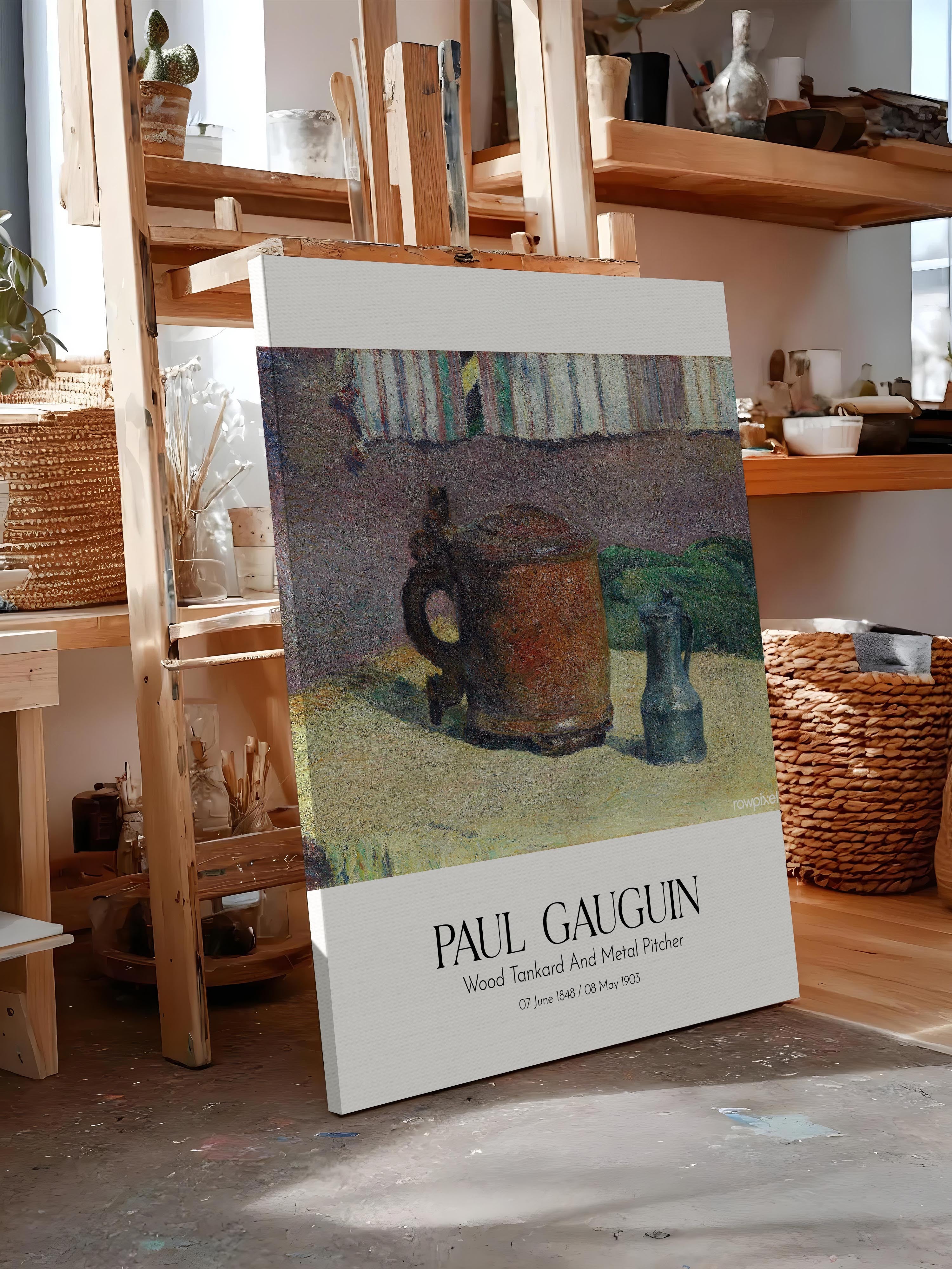 Paul Gauguin - Wood Tankard And Metal Pitcher, Kanvas Tablo, Sanat Serisi NO:110554
