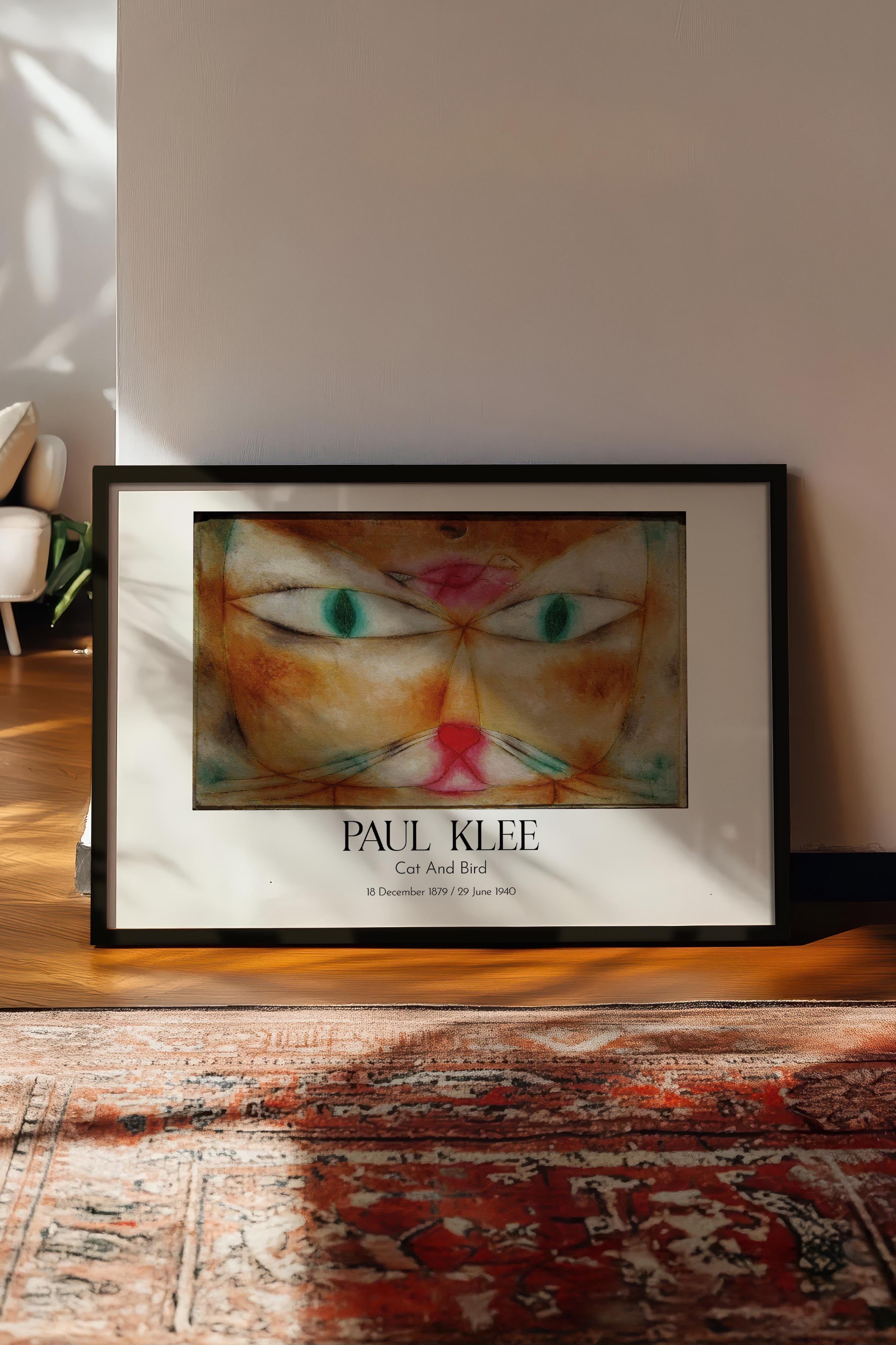 Paul Klee - Cat And Bird, Siyah Çerçeveli Tablo, Sanat Serisi NO:110125