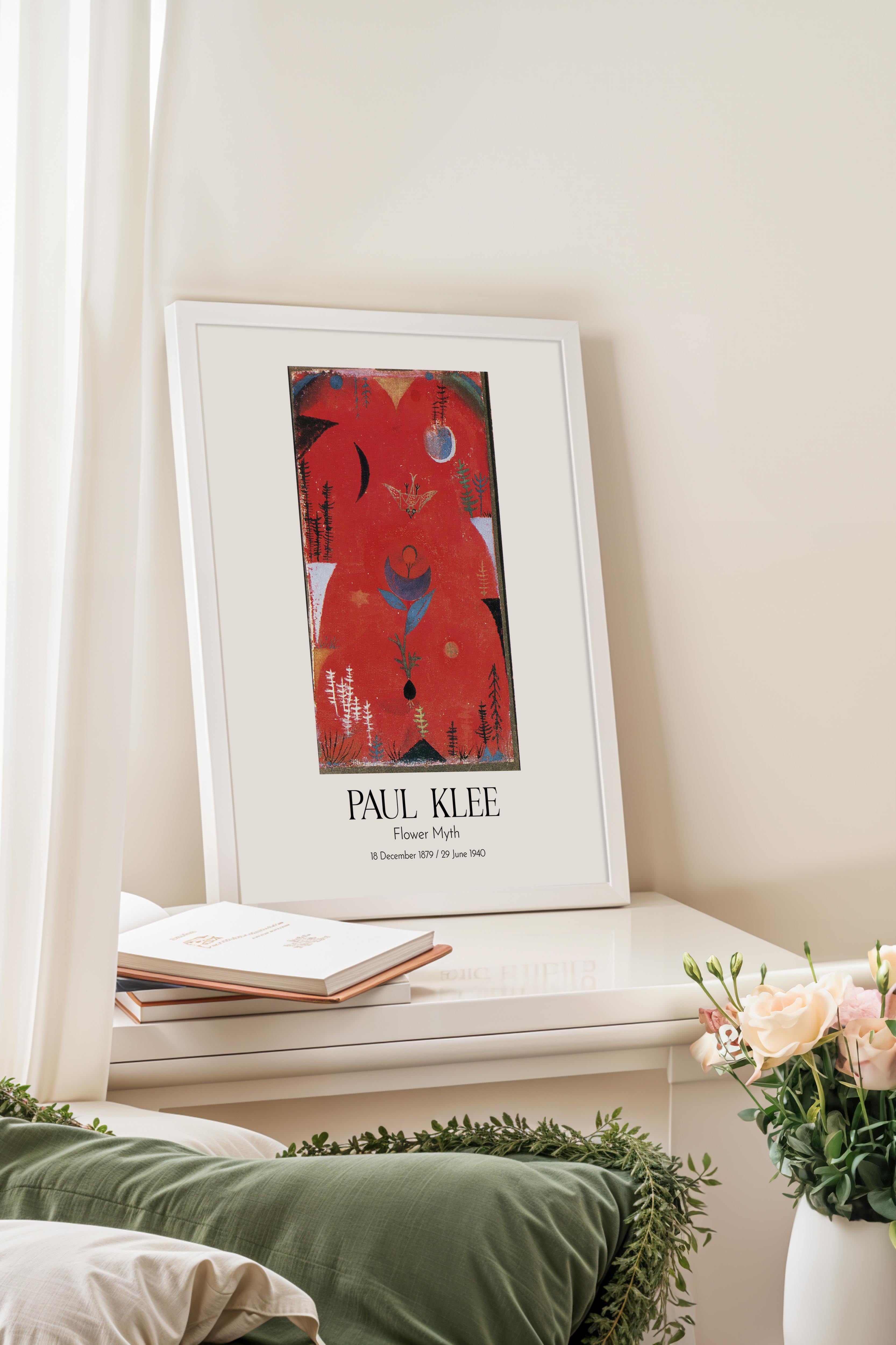 Paul Klee - Flower Myth, Beyaz Çerçeveli Tablo, Sanat Serisi NO:110112