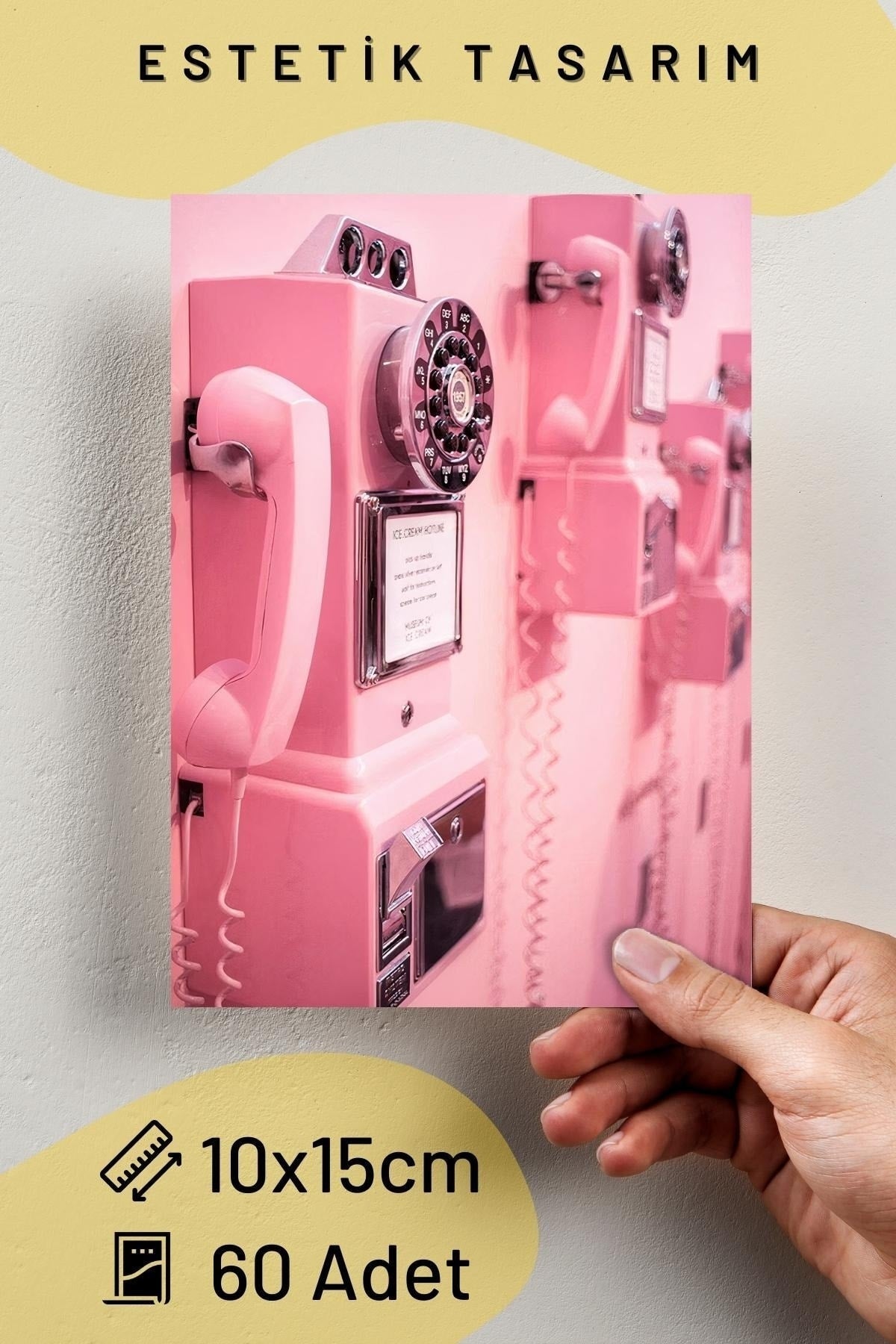 Pembe Duvar Posteri Kolaj Set - 50 Adet Arkası Yapışkanlı Pembe Poster Seti - 10cm*15cm, Kutulu Set