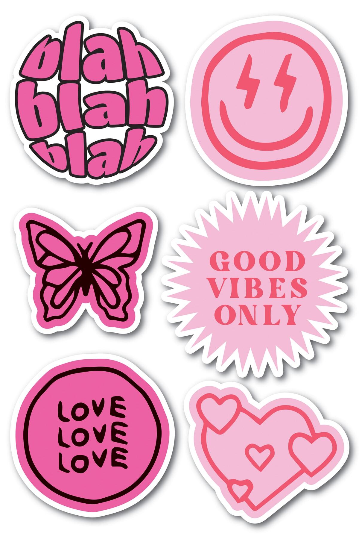 Pembe Temalı Sticker Seti - 6 Adet Etiket Seti- Telefon, Tablet, Defter Laptop Uyumlu Etiket