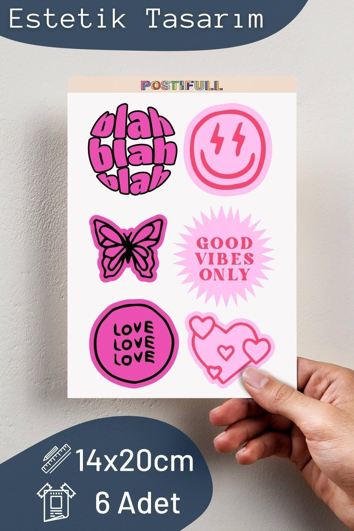 Pembe Temalı Sticker Seti - 6 Adet Etiket Seti- Telefon, Tablet, Defter Laptop Uyumlu Etiket