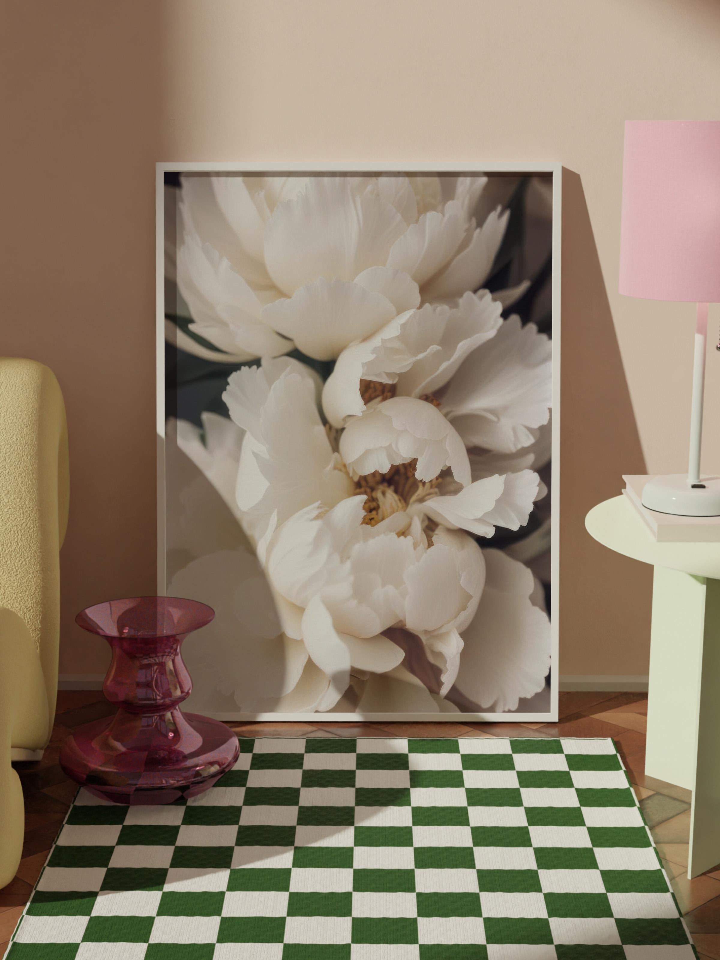 Peonies in Bloom Çerçeveli Tablo, Beyaz Çerçeve ve Poster, Duvar Tablosu Comfort Serisi NO:108428