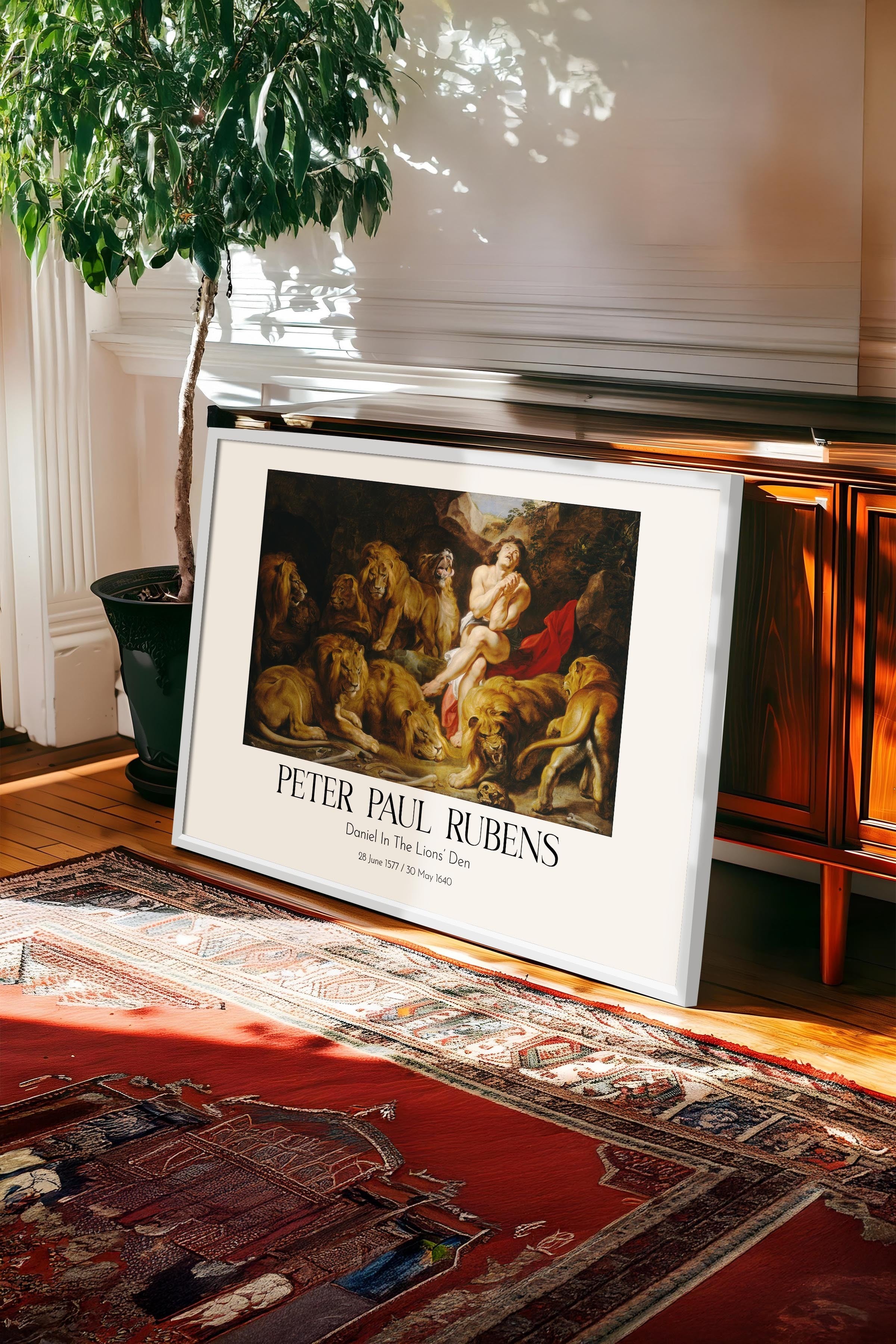Peter Paul Rubens - Daniel In The Lions' Den, Beyaz Çerçeveli Tablo, Sanat Serisi NO:112344