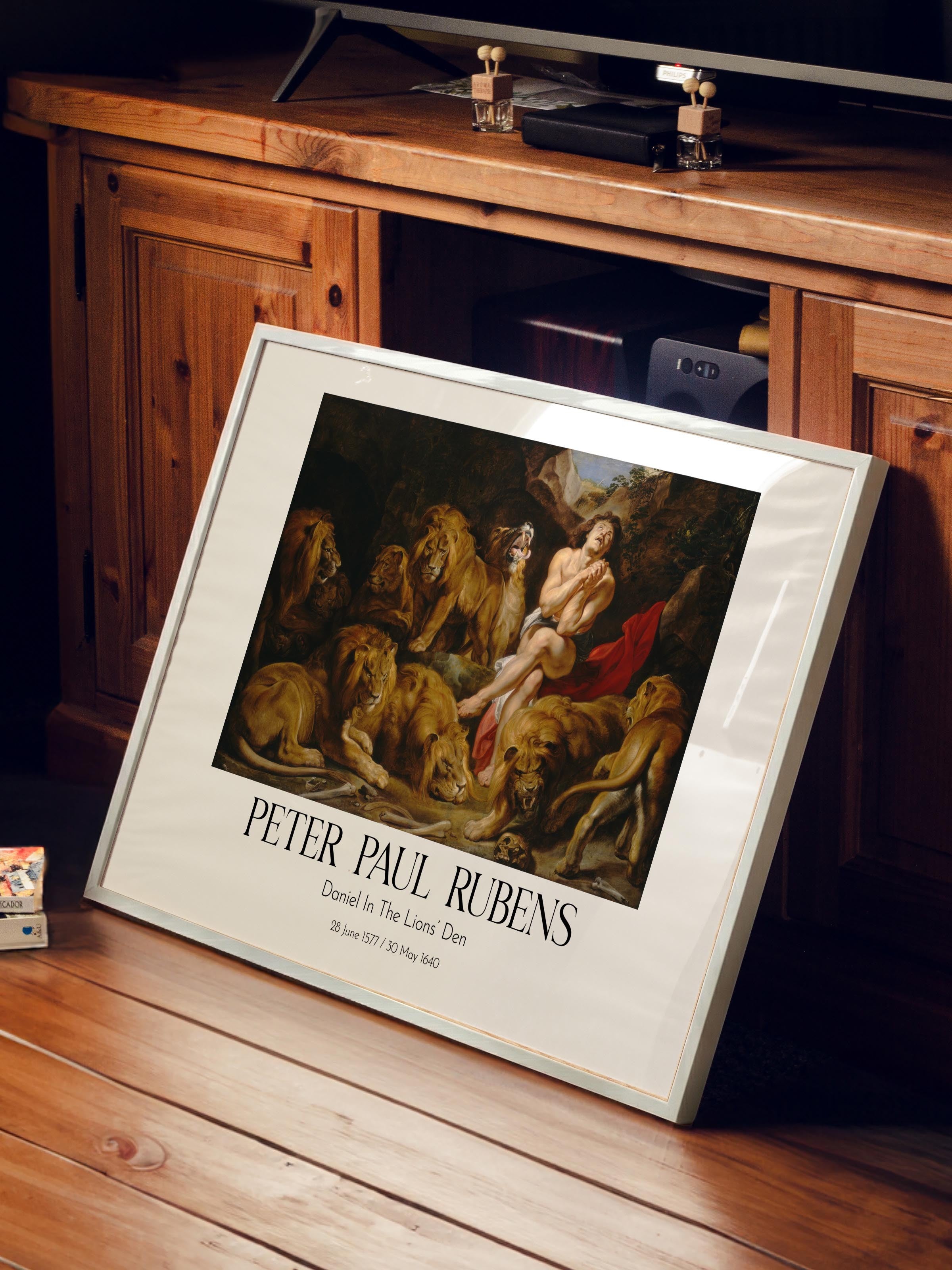 Peter Paul Rubens - Daniel In The Lions' Den, Beyaz Çerçeveli Tablo, Sanat Serisi NO:112344