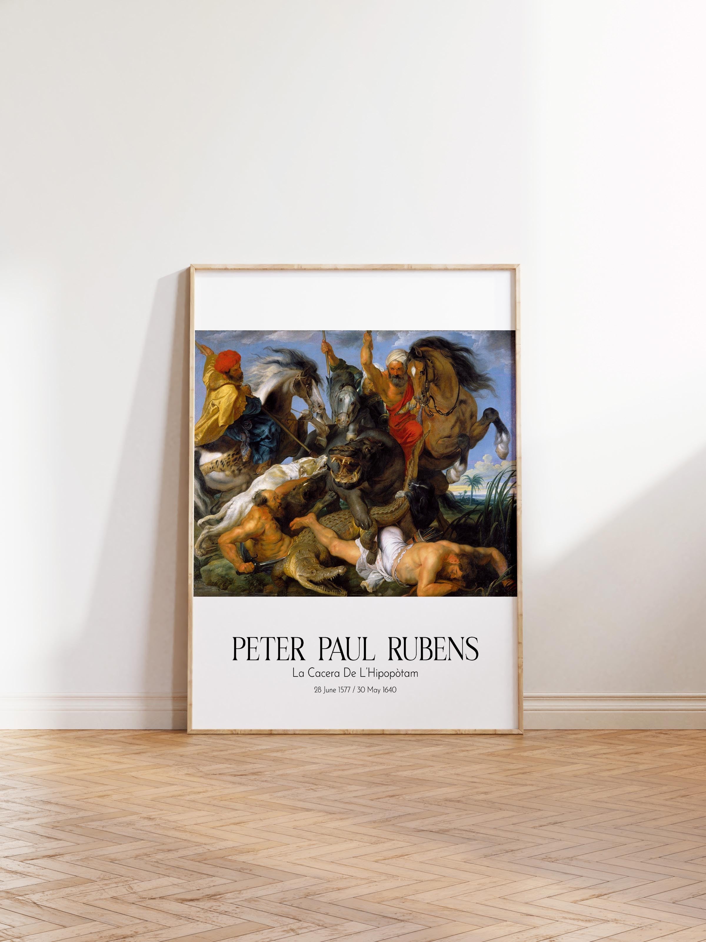 Peter Paul Rubens - La Cacera De L'Hipopòtam, Ahşap Çerçeveli Tablo, Sanat Serisi NO:112321