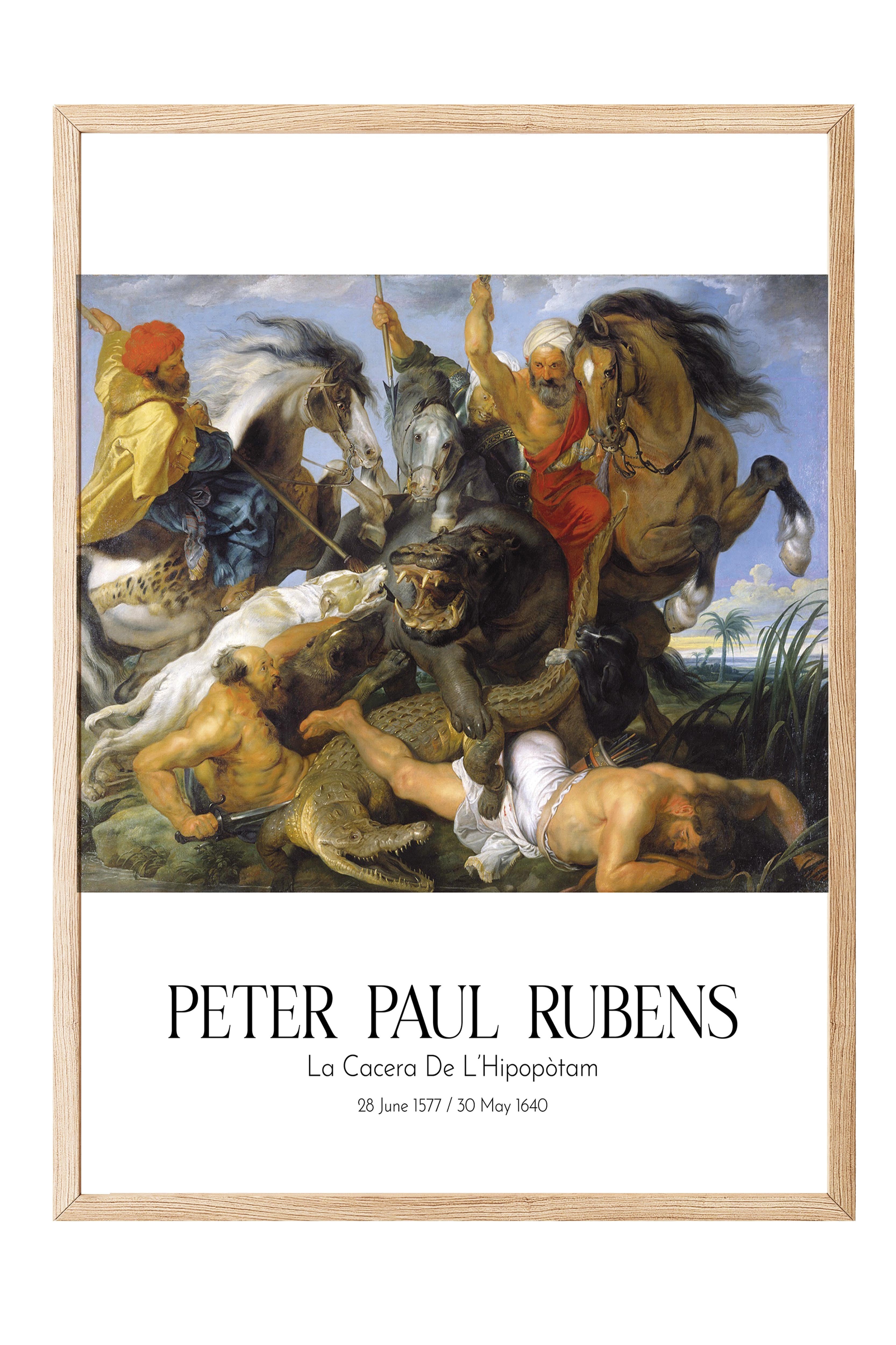 Peter Paul Rubens - La Cacera De L'Hipopòtam, Ahşap Çerçeveli Tablo, Sanat Serisi NO:112321