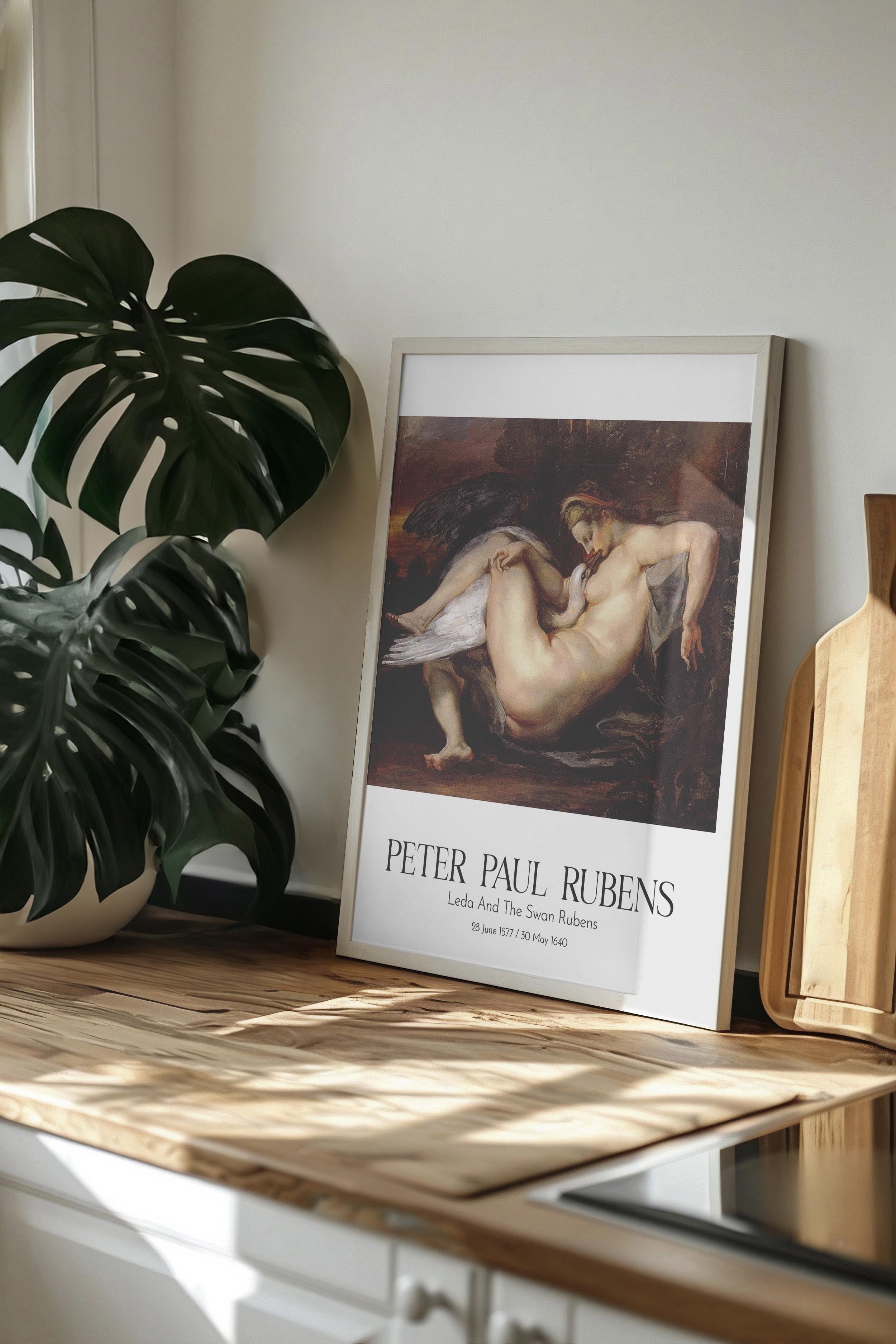 Peter Paul Rubens - Leda And The Swan Rubens, Beyaz Çerçeveli Tablo, Sanat Serisi NO:112340