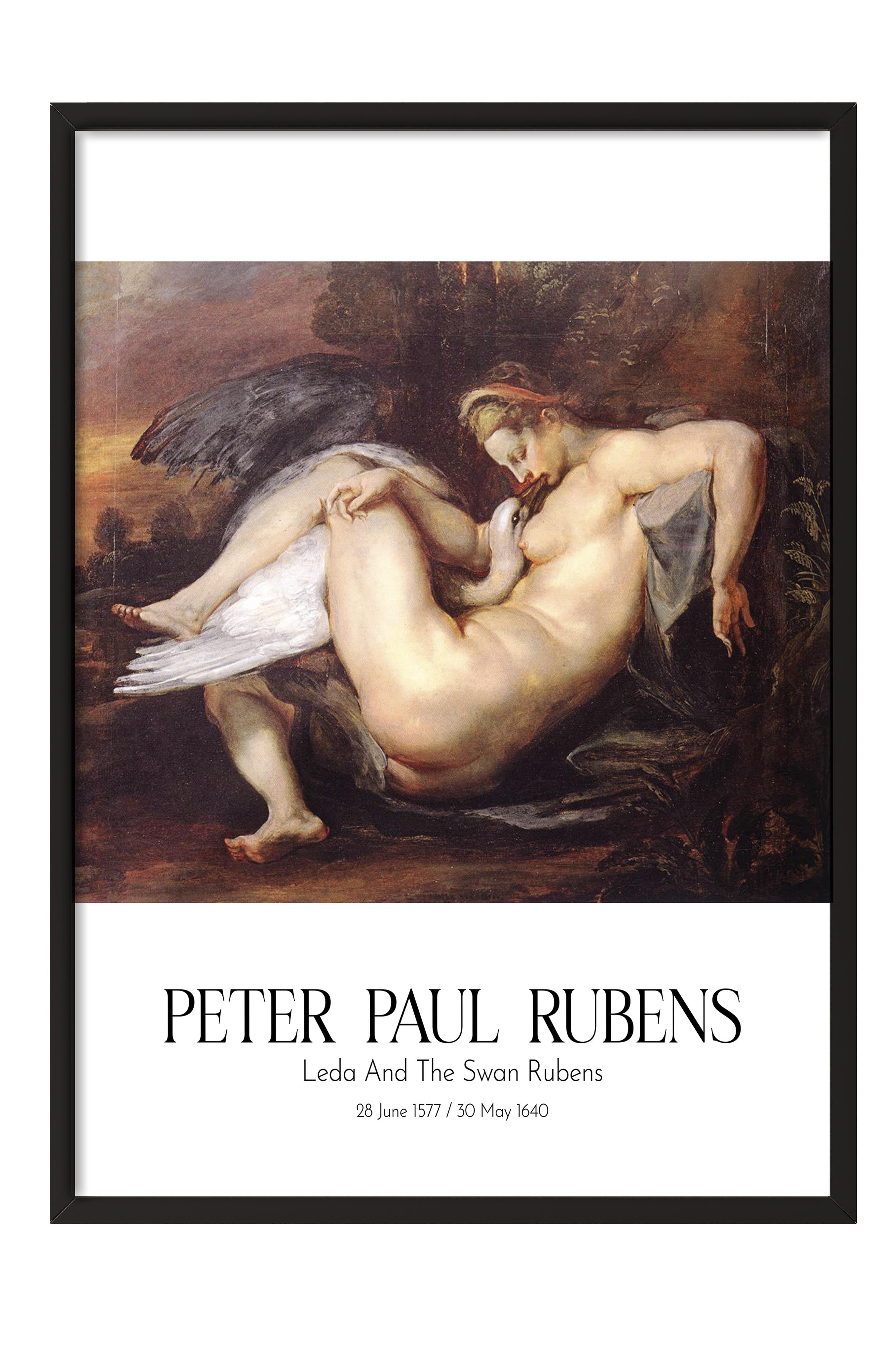 Peter Paul Rubens - Leda And The Swan Rubens, Siyah Çerçeveli Tablo, Sanat Serisi NO:112340