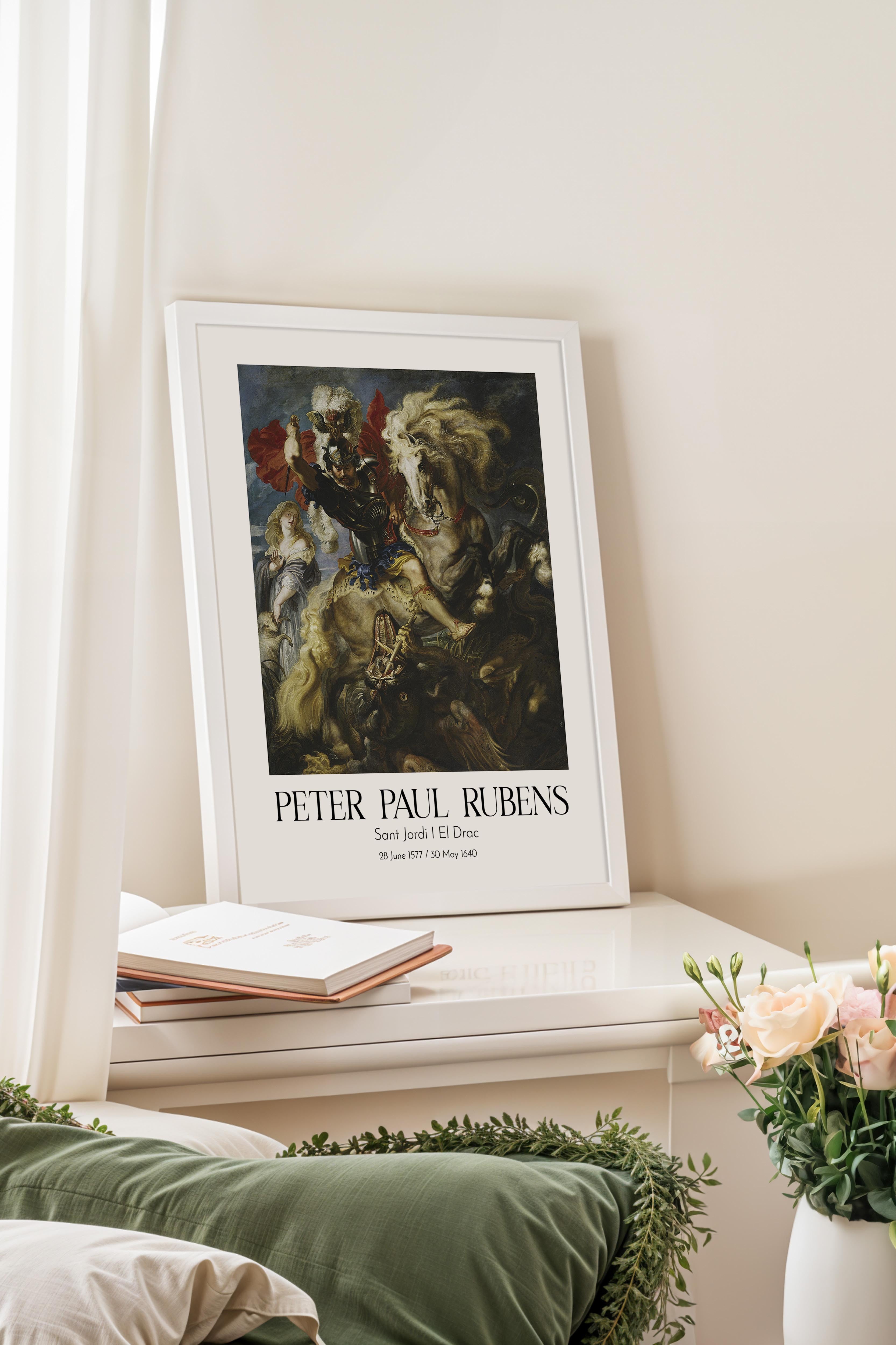 Peter Paul Rubens - Sant Jordi I El Drac, Beyaz Çerçeveli Tablo, Sanat Serisi NO:112329