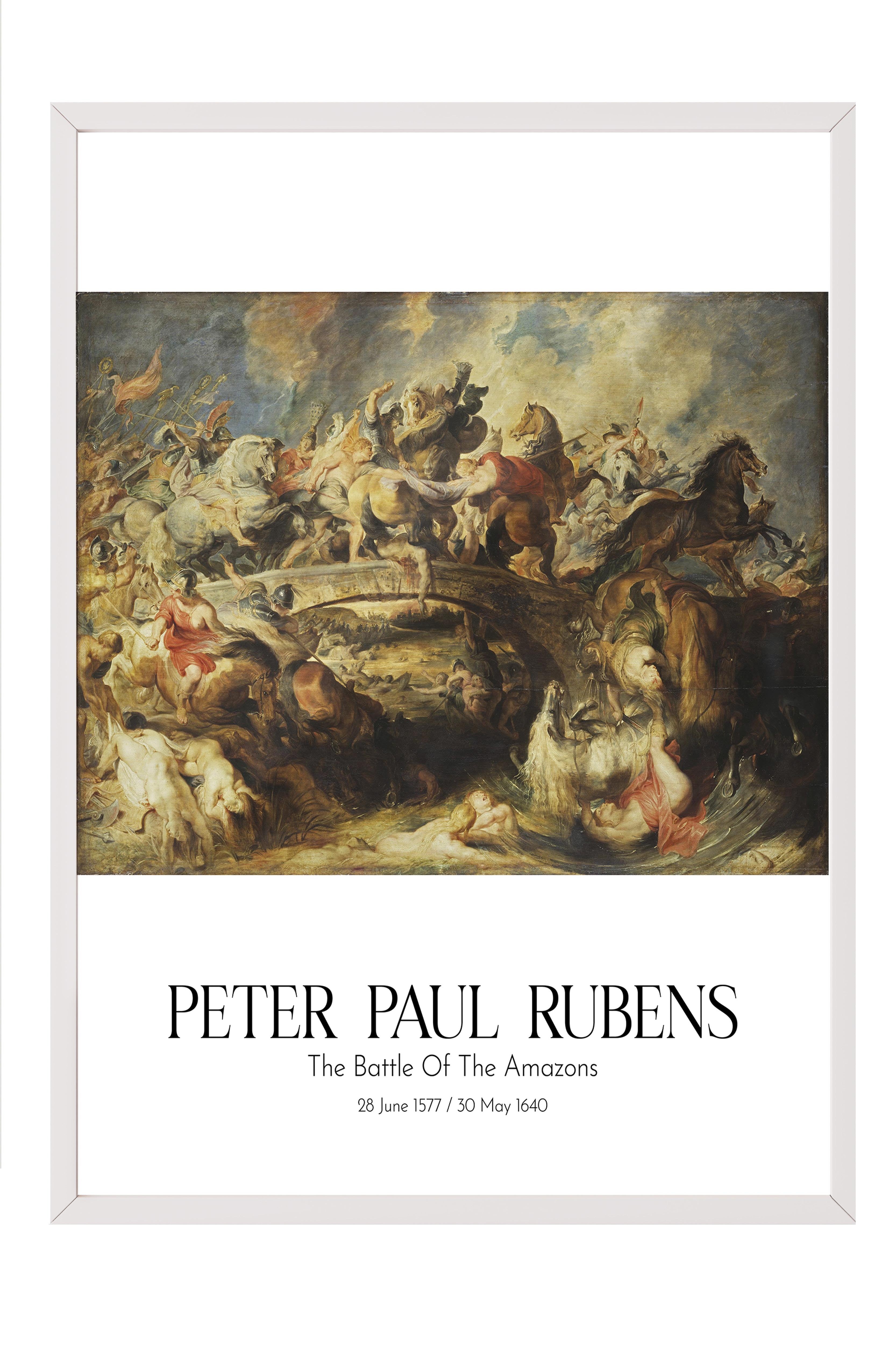 Peter Paul Rubens - The Battle Of The Amazons, Beyaz Çerçeveli Tablo, Sanat Serisi NO:112333