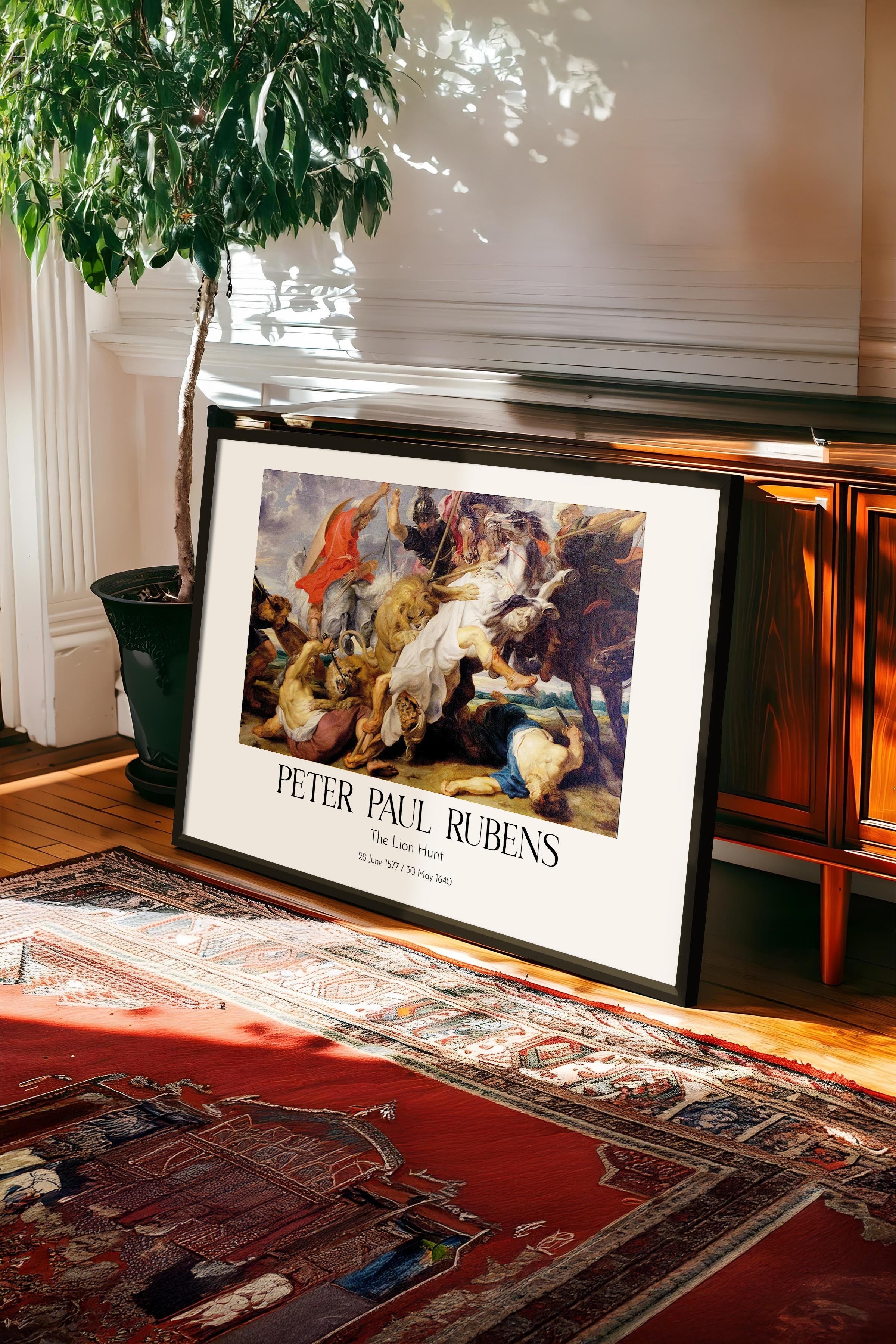 Peter Paul Rubens - The Lion Hunt, Siyah Çerçeveli Tablo, Sanat Serisi NO:112352