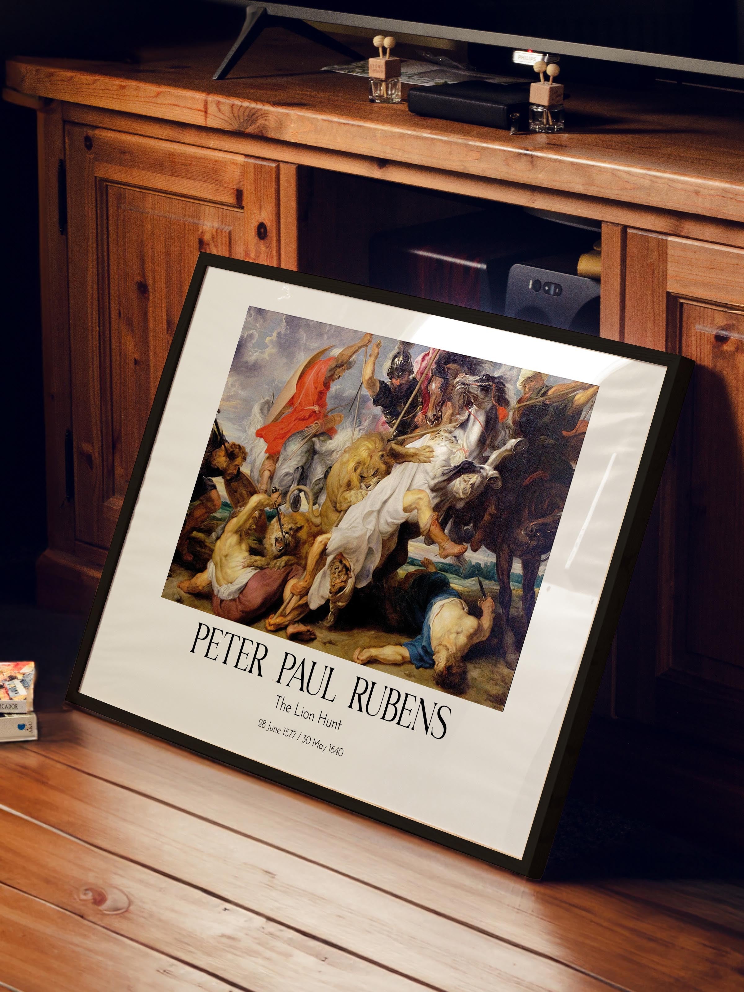Peter Paul Rubens - The Lion Hunt, Siyah Çerçeveli Tablo, Sanat Serisi NO:112352