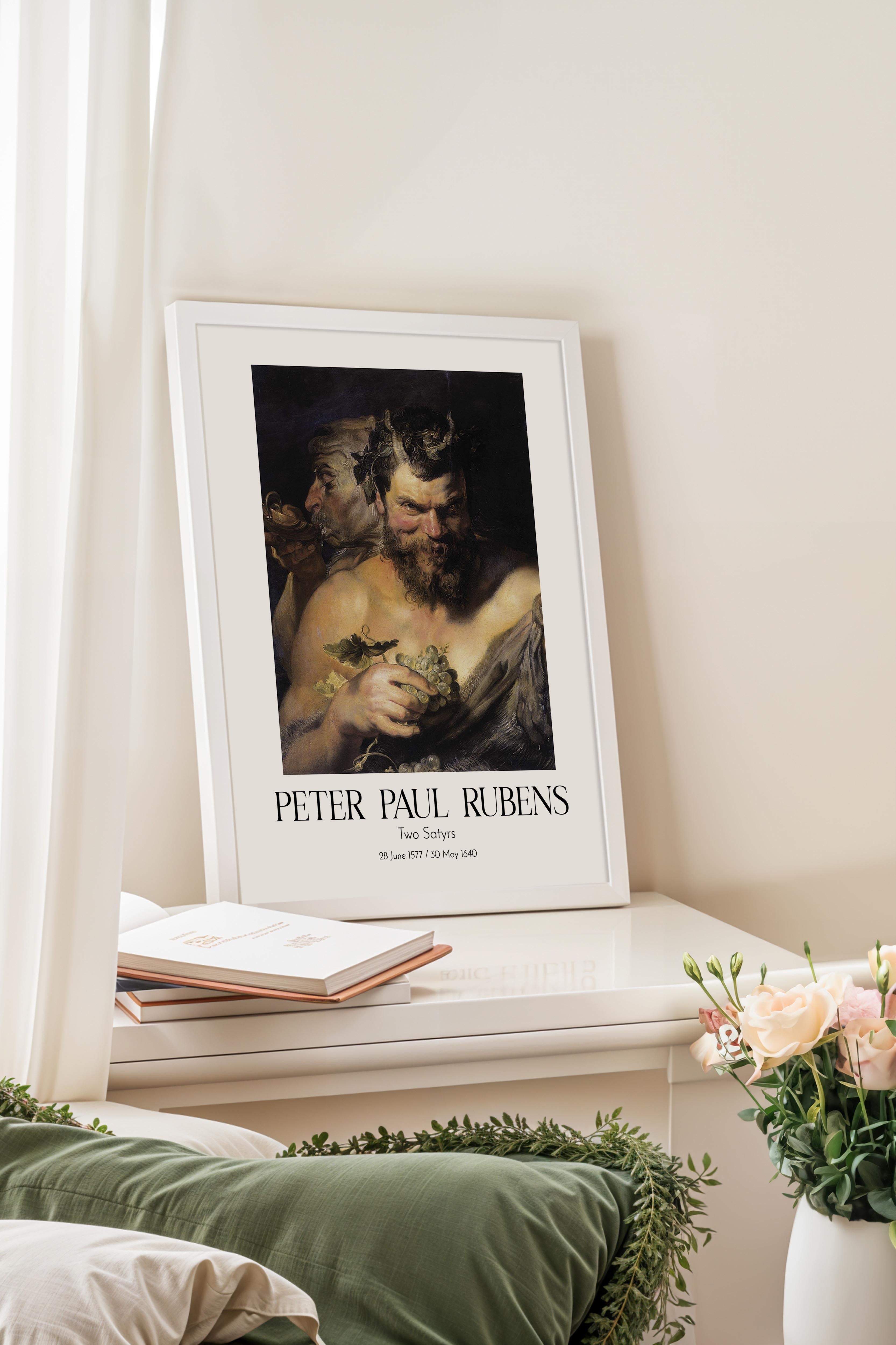 Peter Paul Rubens - Two Satyrs, Beyaz Çerçeveli Tablo, Sanat Serisi NO:112339