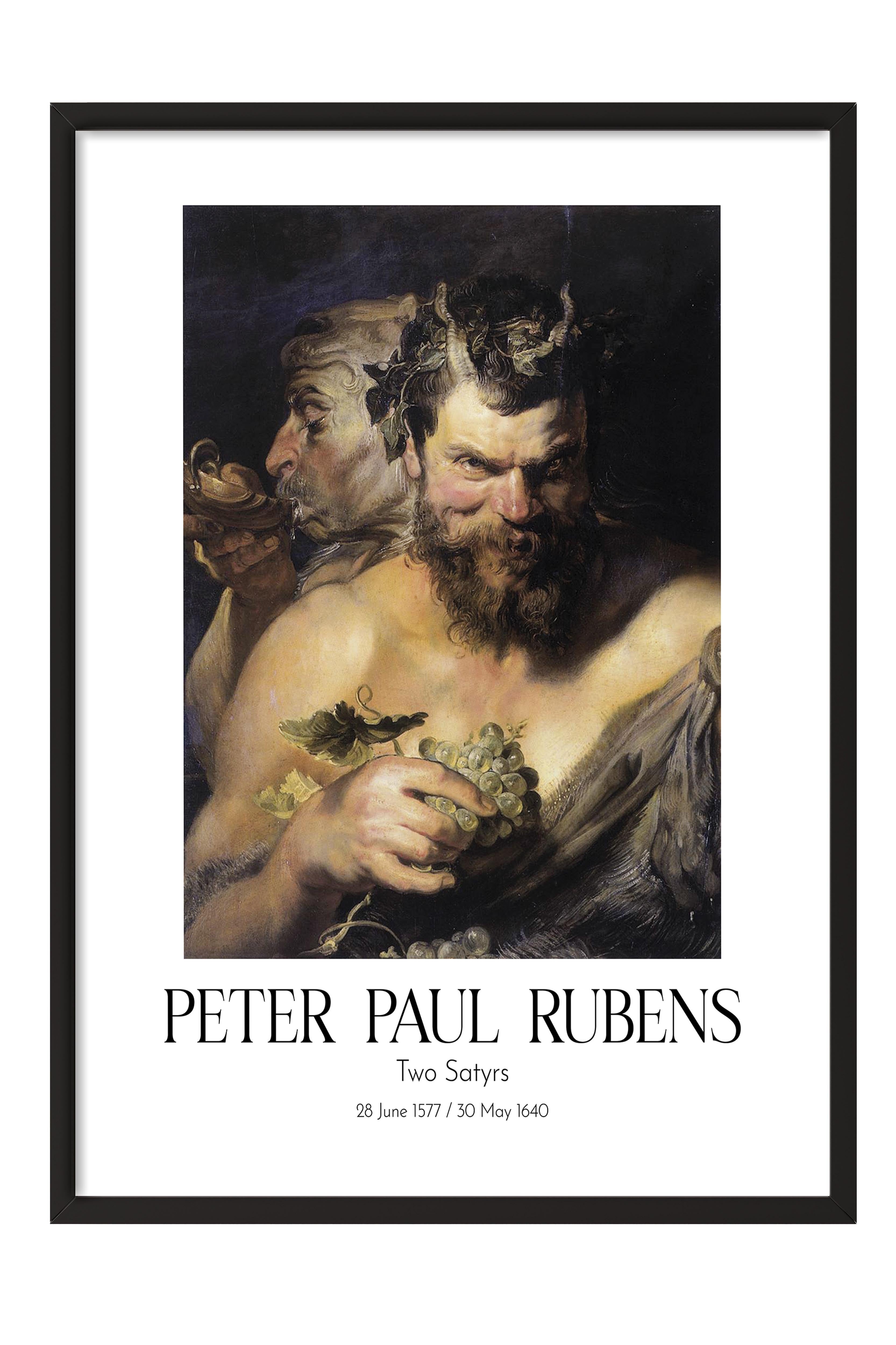 Peter Paul Rubens - Two Satyrs, Siyah Çerçeveli Tablo, Sanat Serisi NO:112339