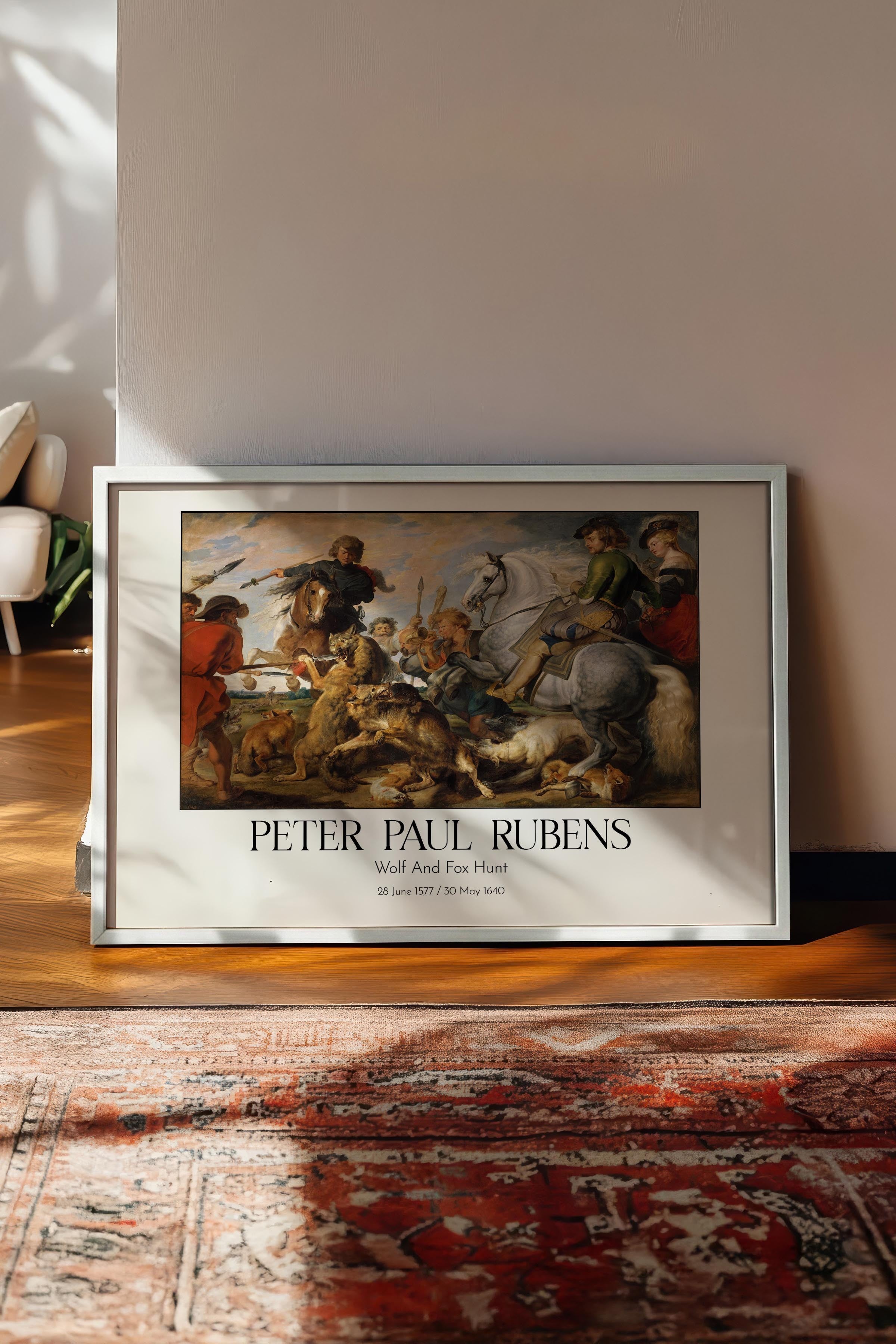 Peter Paul Rubens - Wolf And Fox Hunt, Beyaz Çerçeveli Tablo, Sanat Serisi NO:112355