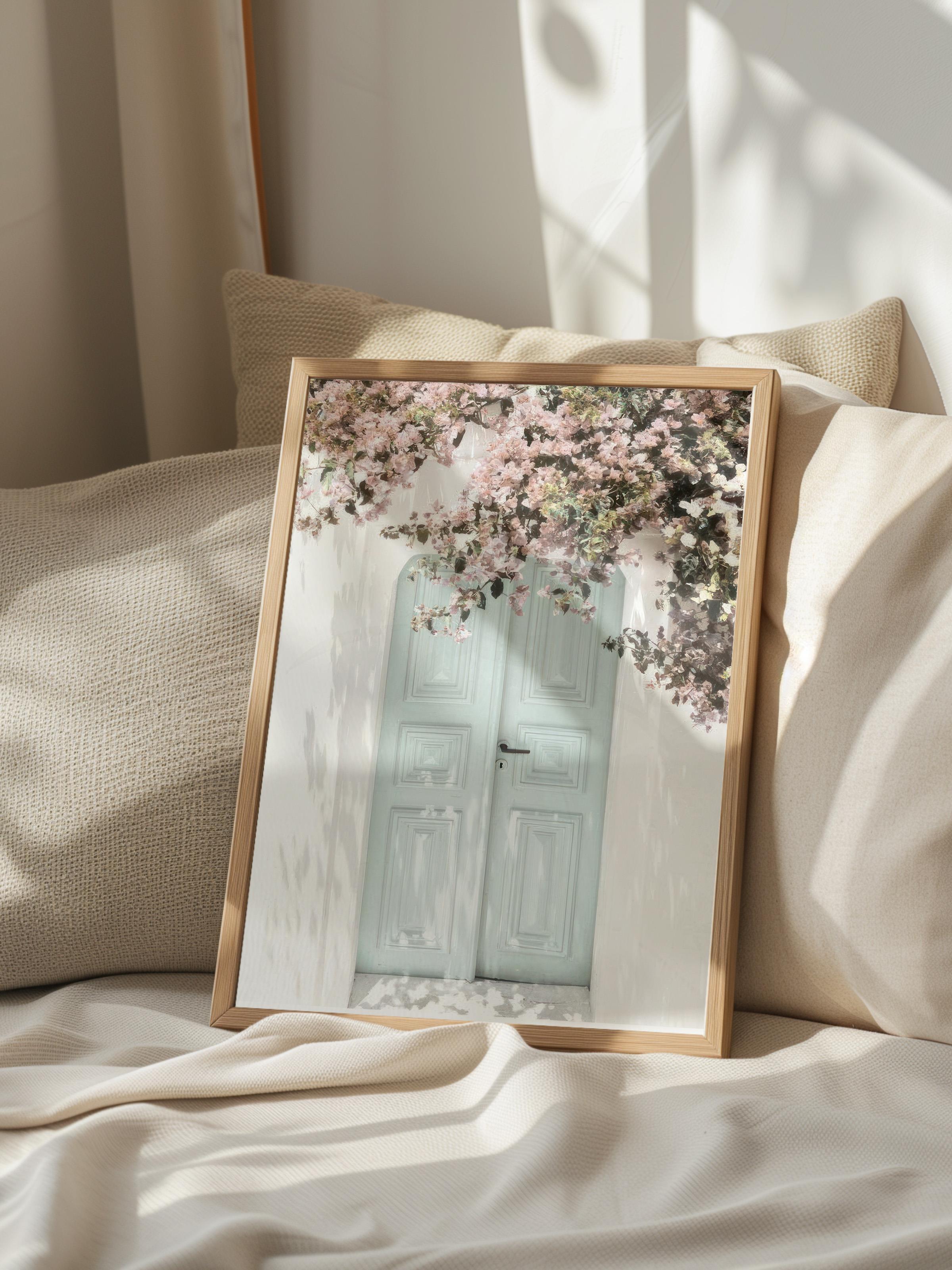 Pink Flower Door Çerçeveli Tablo, Ahşap Çerçeve ve Poster, Duvar Tablosu Comfort Serisi NO:108449