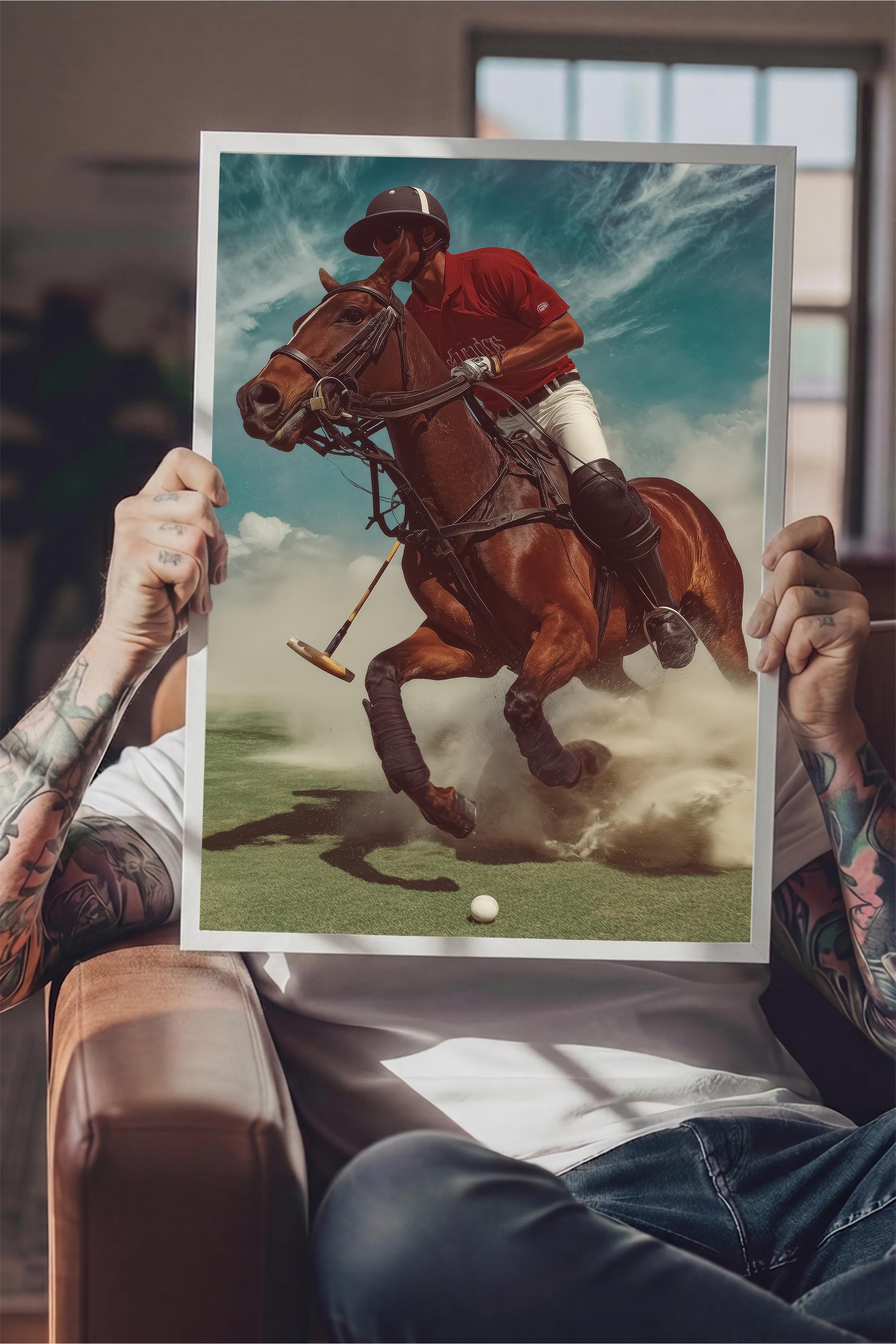Polo Oyuncusu Posteri, Beyaz Çerçeveli Poster, Old Money Serisi, NO:113214
