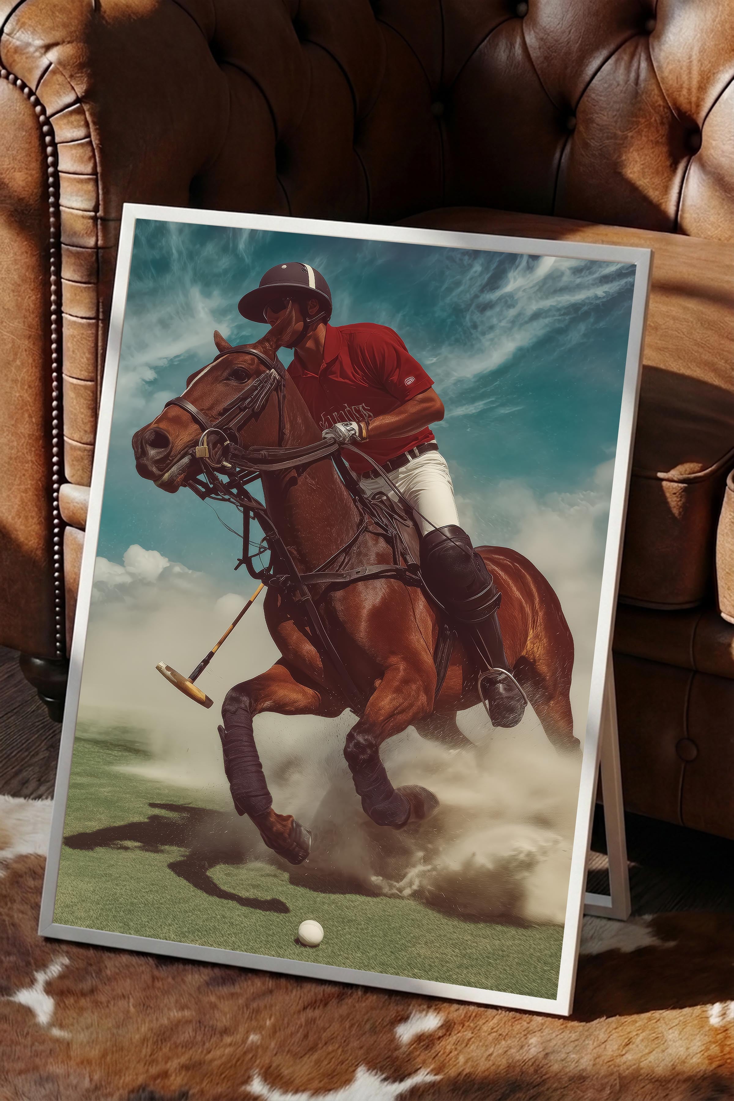 Polo Oyuncusu Posteri, Beyaz Çerçeveli Poster, Old Money Serisi, NO:113214