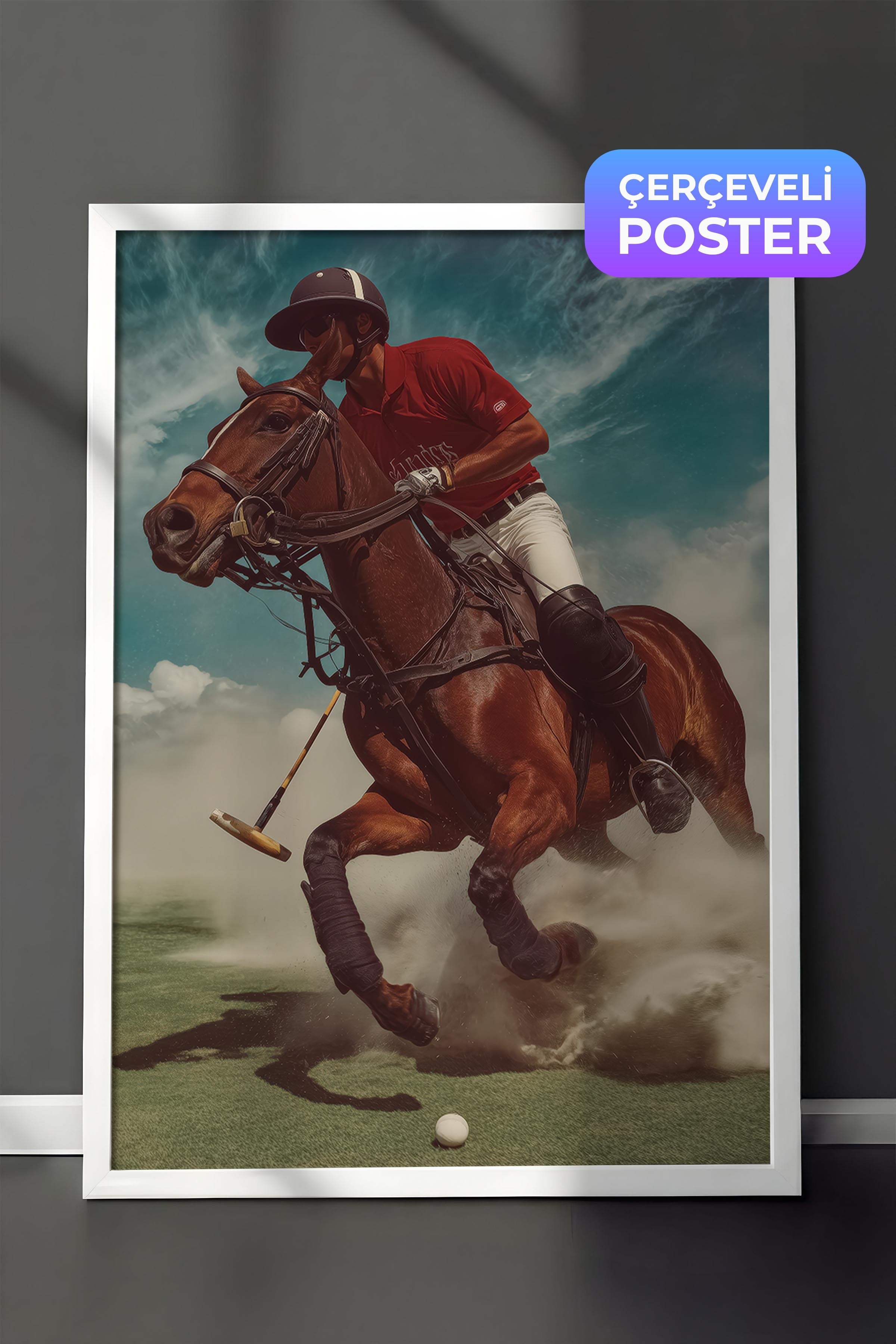 Polo Oyuncusu Posteri, Beyaz Çerçeveli Poster, Old Money Serisi, NO:113214